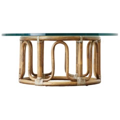 McGuire Organic Modern Bamboo Rattan Round Cocktail Table