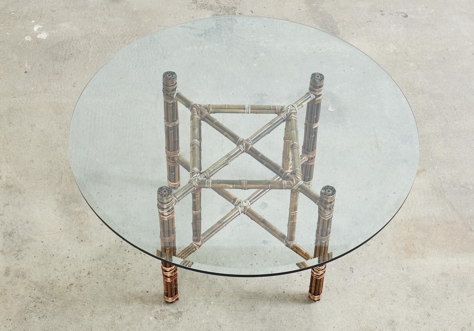 Beveled McGuire Organic Modern Bamboo Rattan Round Dining Table For Sale