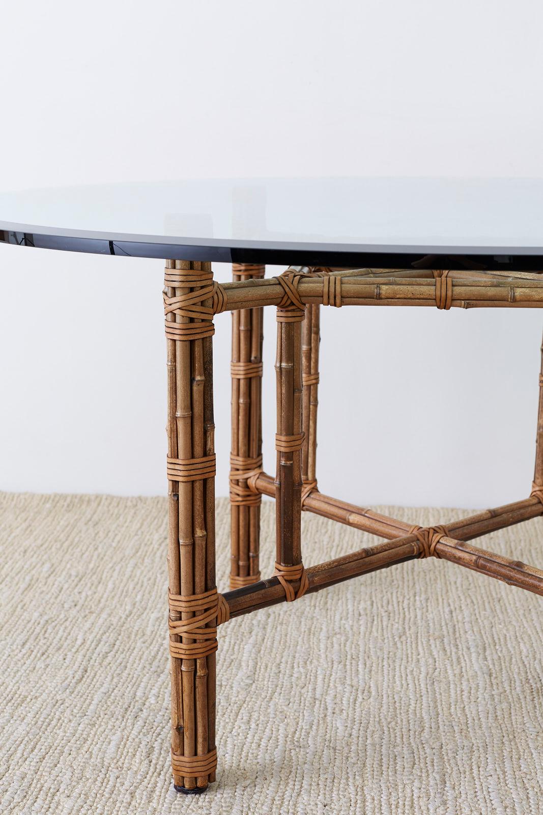 McGuire Organic Modern Bamboo Rattan Round Dining Table In Good Condition In Rio Vista, CA