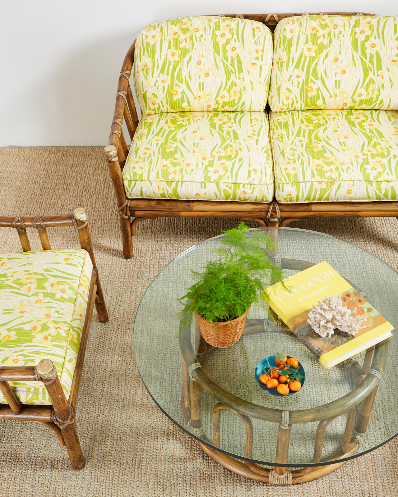 Leather McGuire Organic Modern Bamboo Rattan Settee Loveseat