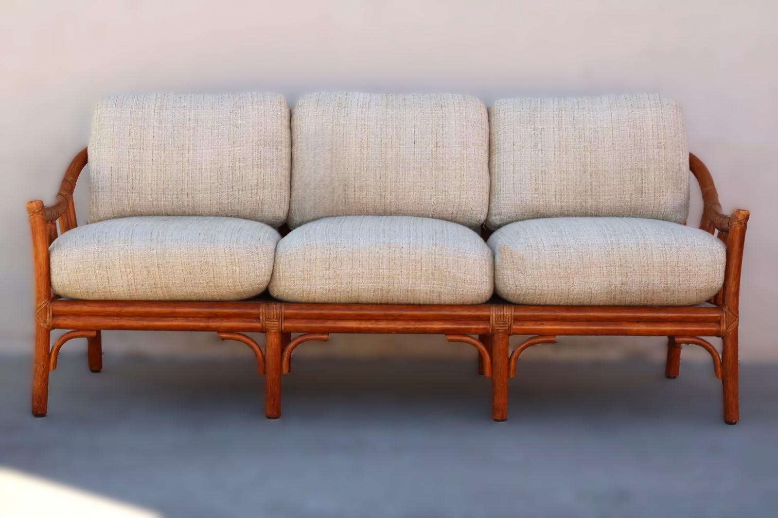 Sofá moderno de ratán de bambú ecológico McGuire en venta 9