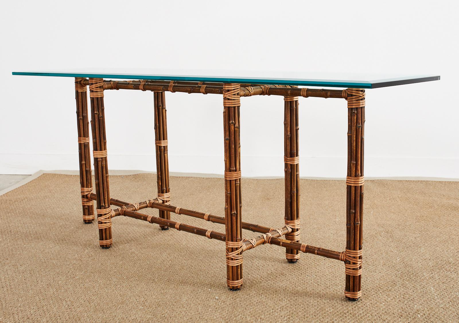 20th Century McGuire Organic Modern Bamboo Rattan Sofa or Console Table