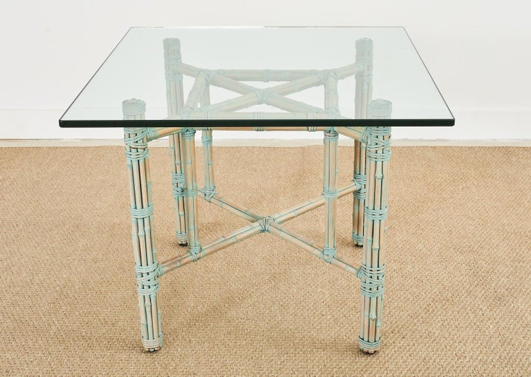 Hand-Crafted McGuire Organic Modern Bamboo Rattan Square Dining Table For Sale