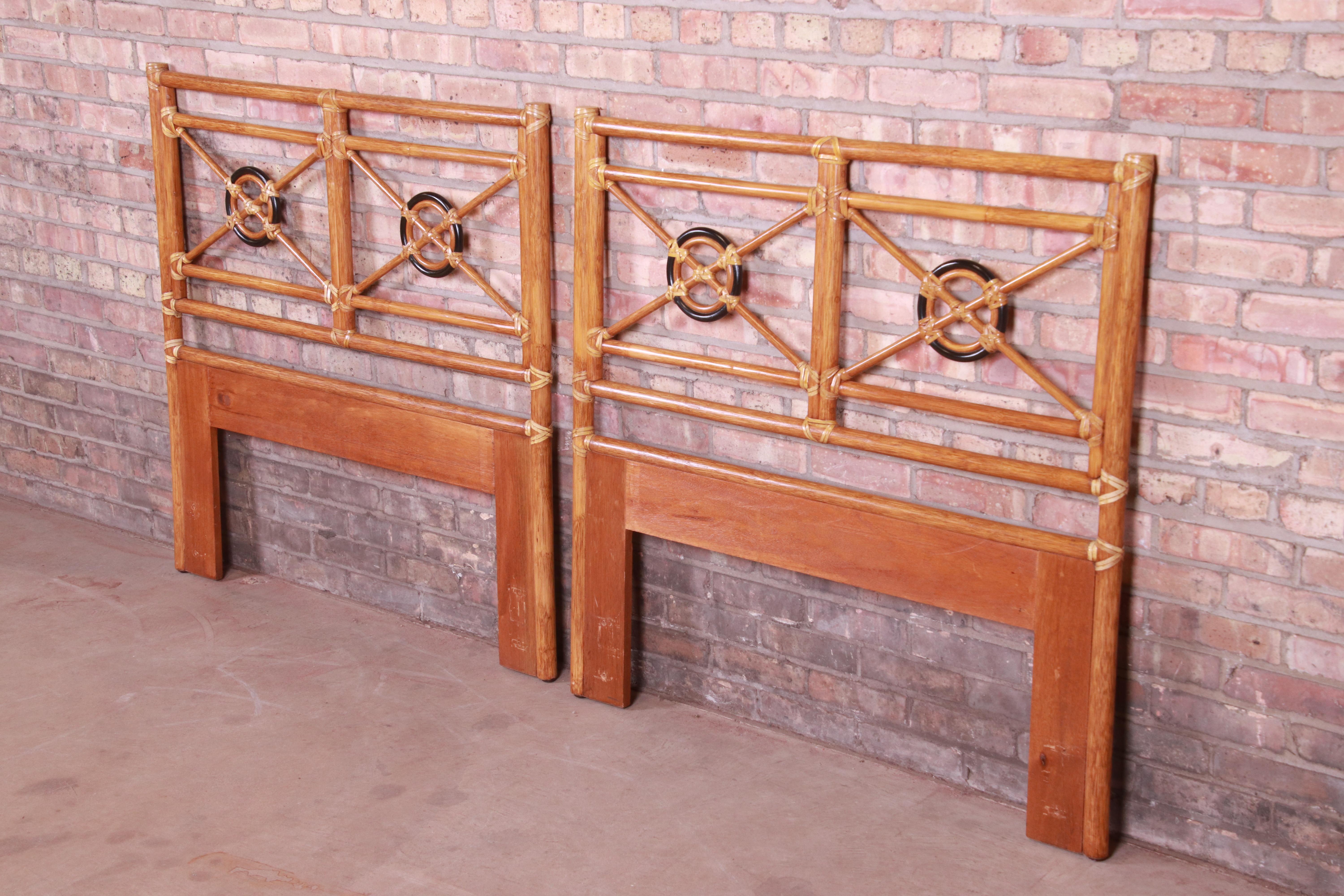 A gorgeous pair of midcentury organic modern bamboo rattan twin headboards

By McGuire,

circa 1970s

Measures: 42.75