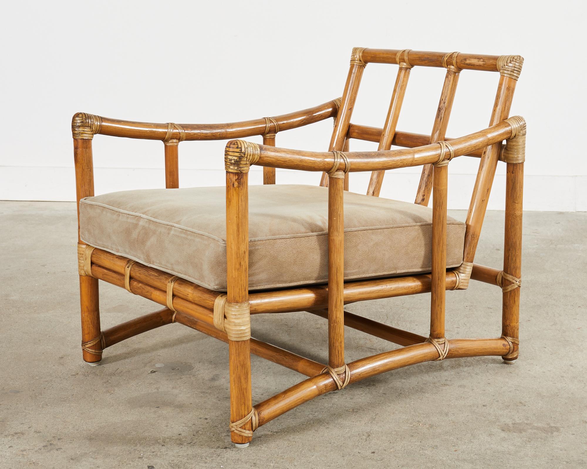 20th Century McGuire Organic Modern Bent Rattan Lounge Chair and Ottoman