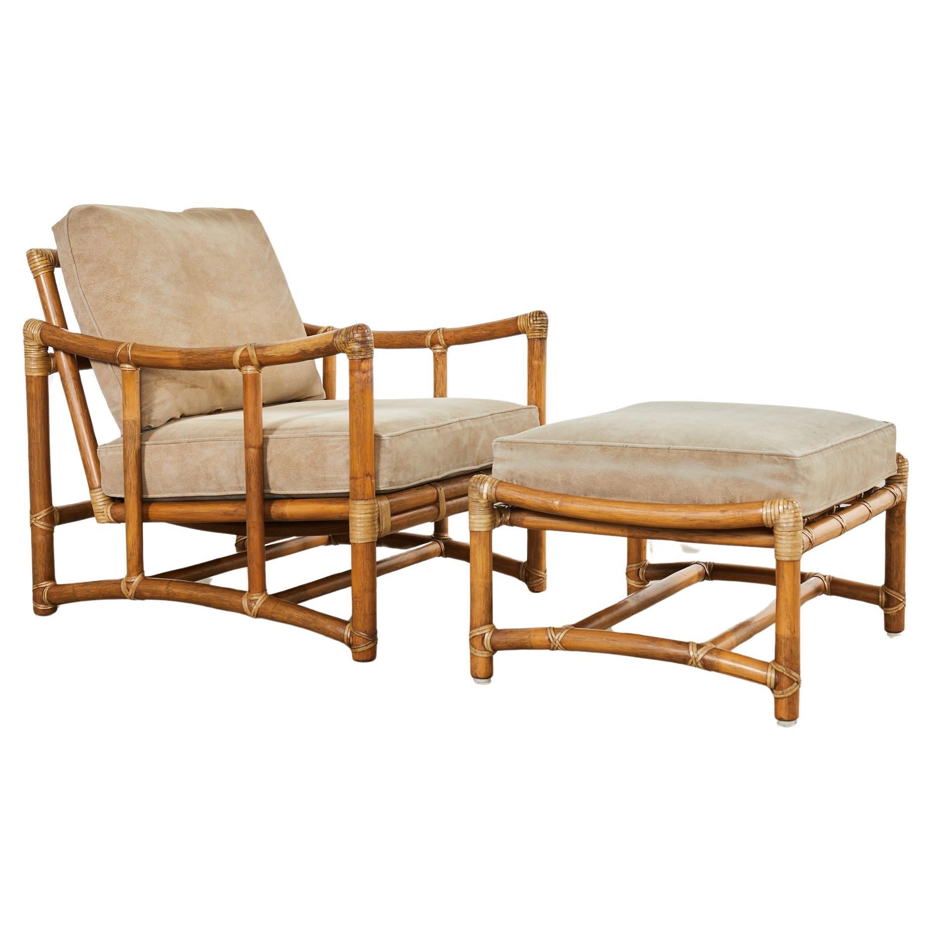 McGuire Organic Modern Bent Rattan Lounge Chair and Ottoman For Sale