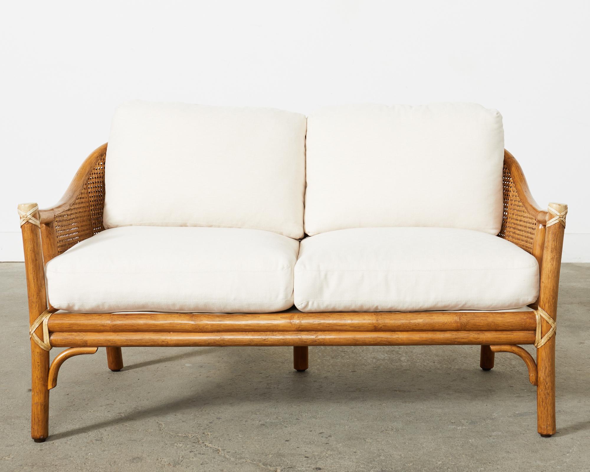 American McGuire Organic Modern Caned Rattan Settee Loveseat  For Sale