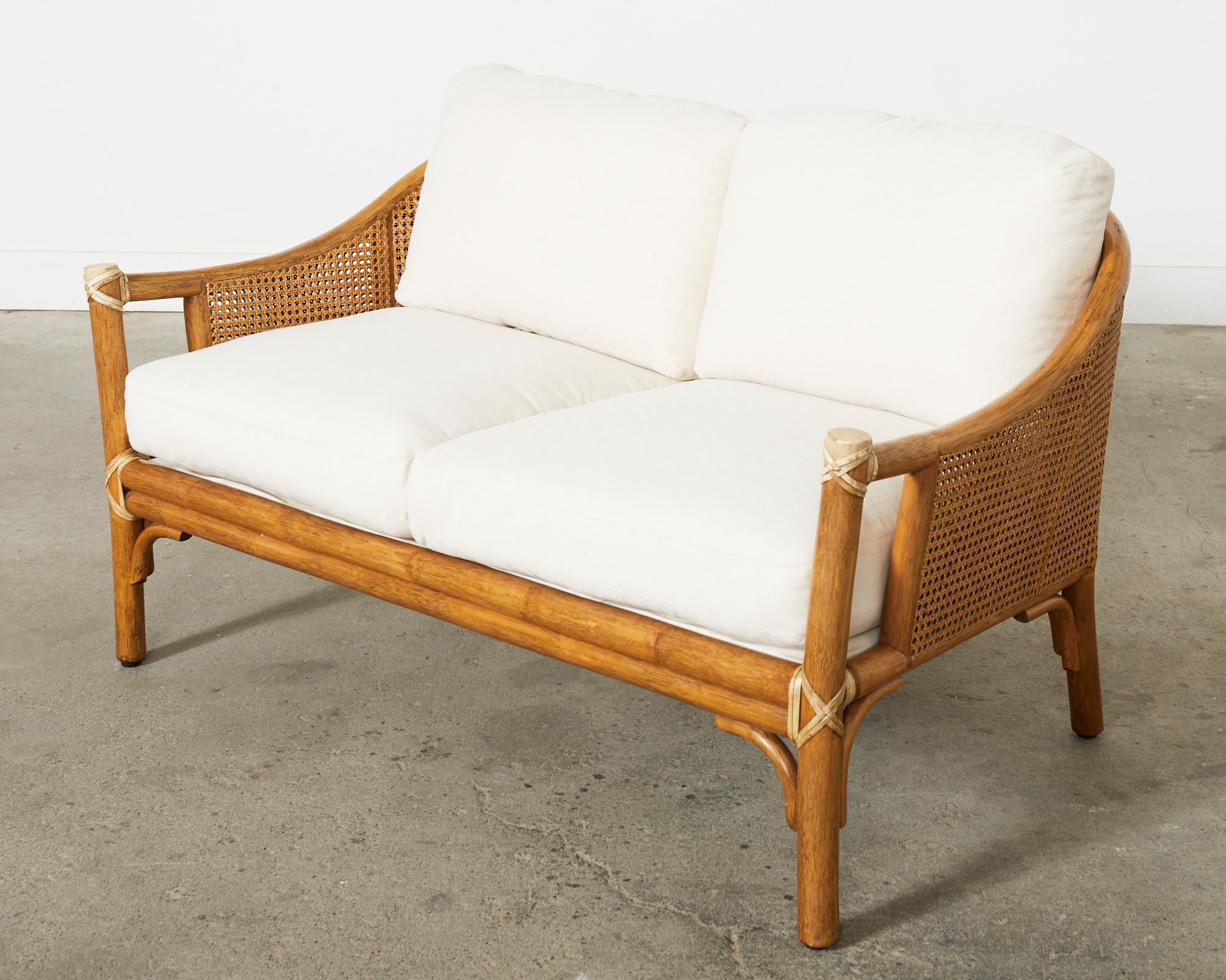 Hand-Crafted McGuire Organic Modern Caned Rattan Settee Loveseat  For Sale