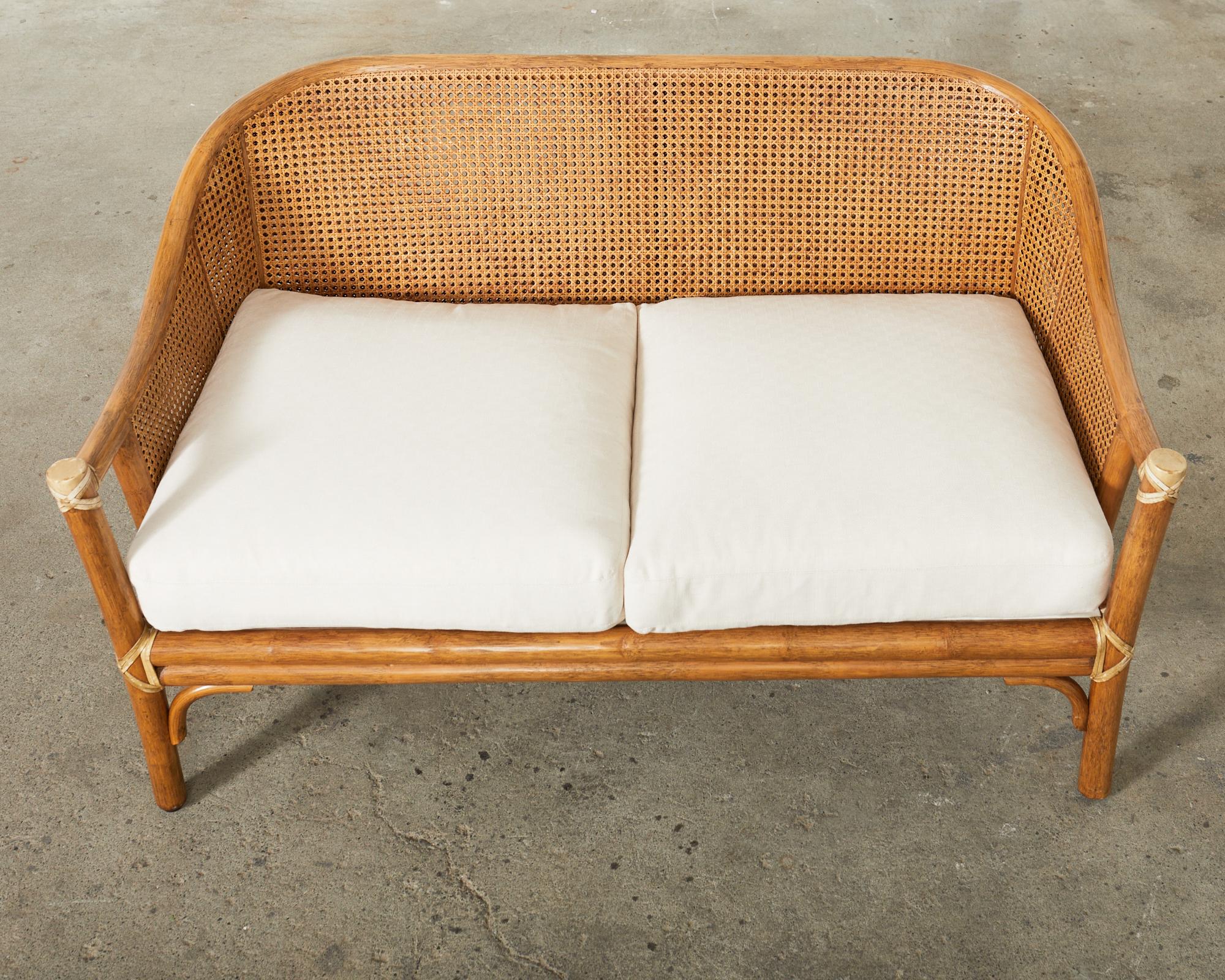 McGuire Organic Modern Caned Rattan Settee Loveseat  In Good Condition For Sale In Rio Vista, CA