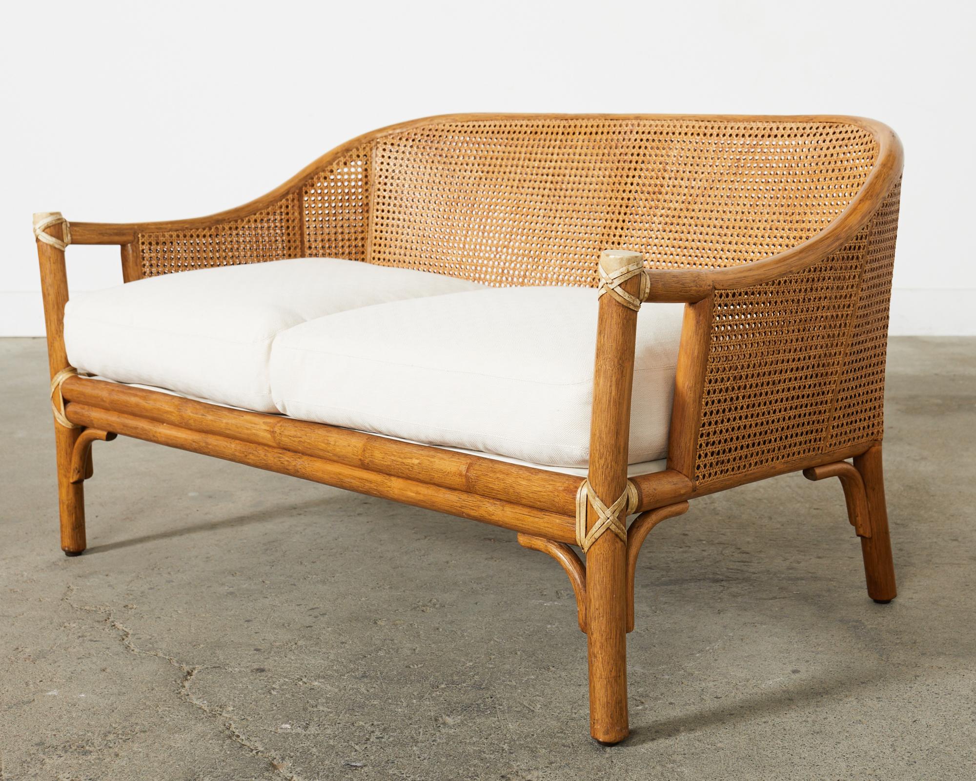 20th Century McGuire Organic Modern Caned Rattan Settee Loveseat  For Sale