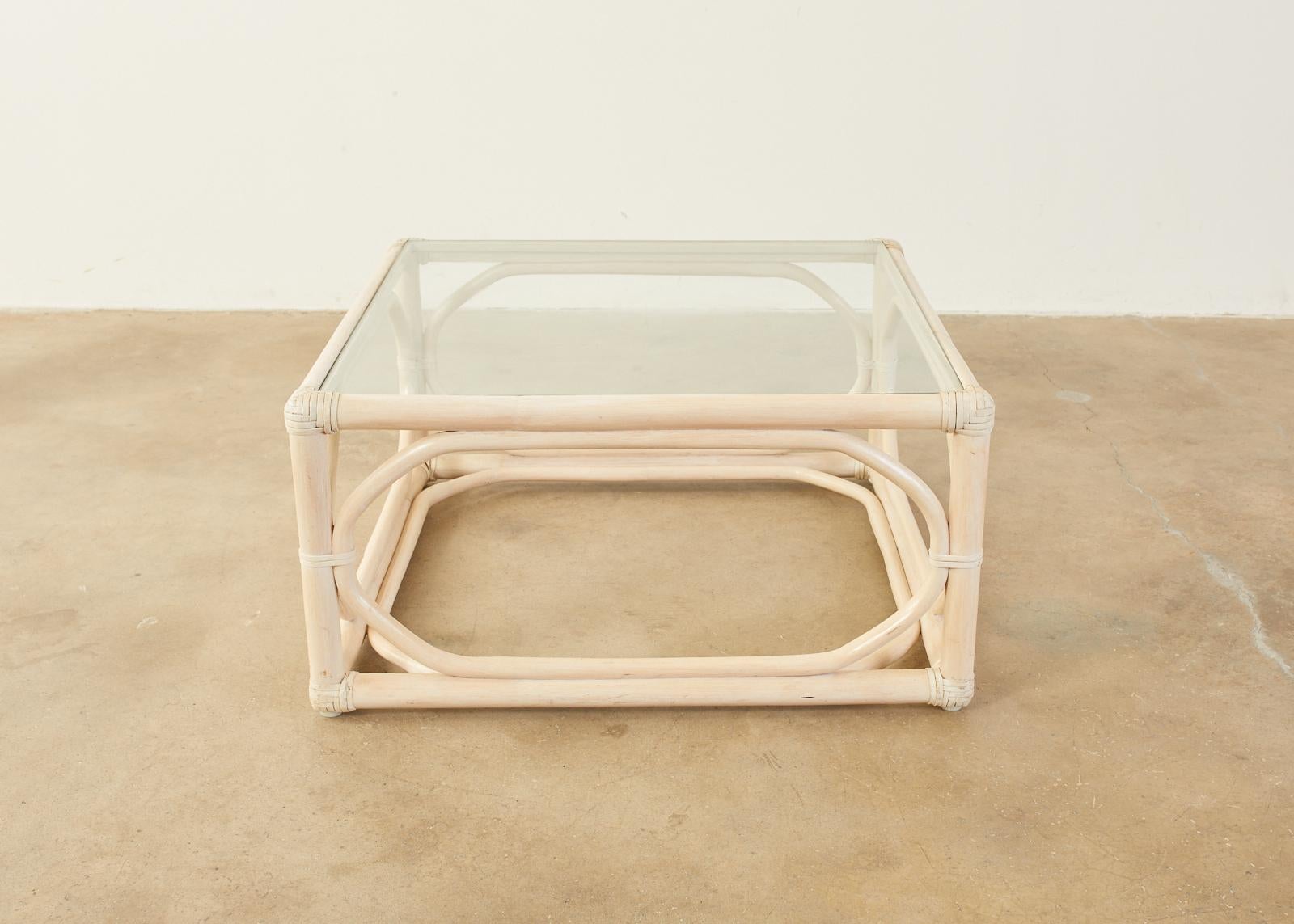 American McGuire Organic Modern Cerused Rattan Cocktail Table