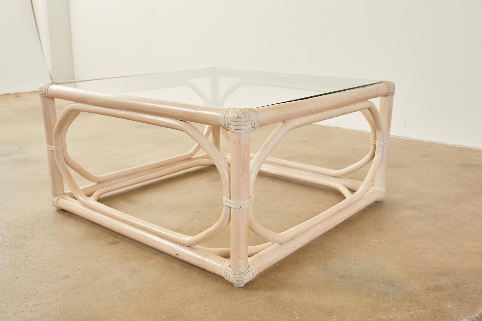 Hand-Crafted McGuire Organic Modern Cerused Rattan Cocktail Table