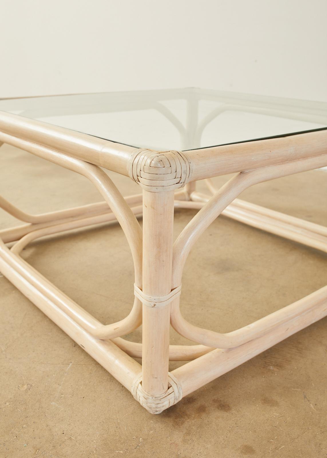 McGuire Organic Modern Cerused Rattan Cocktail Table In Good Condition In Rio Vista, CA