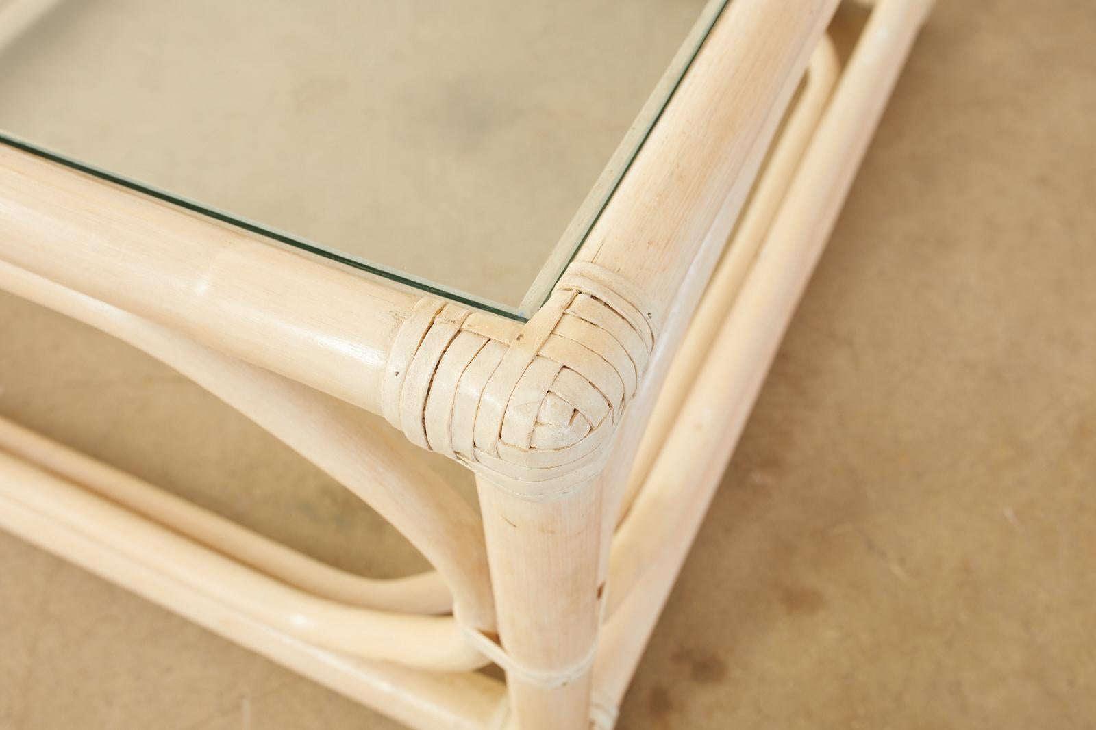 20th Century McGuire Organic Modern Cerused Rattan Cocktail Table