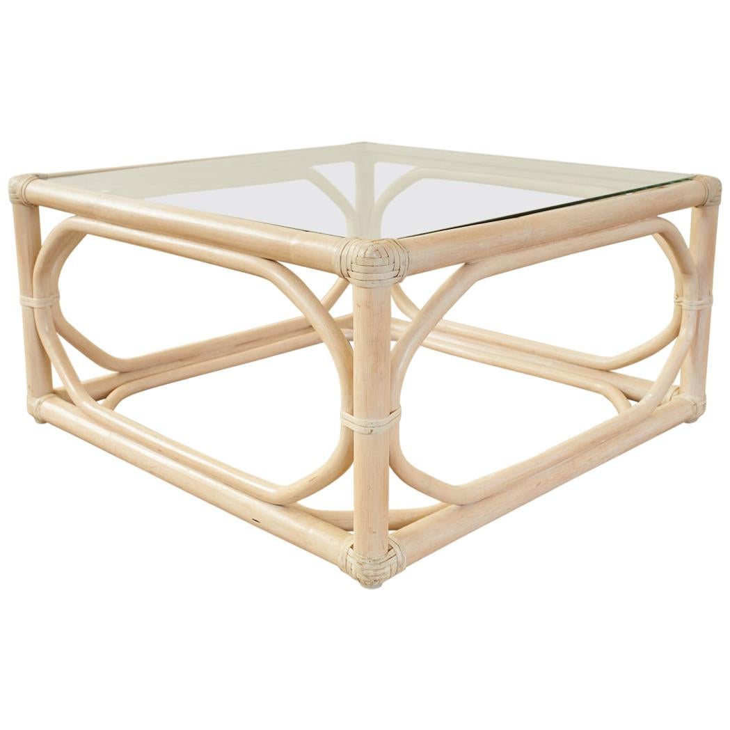 McGuire Organic Modern Cerused Rattan Cocktail Table