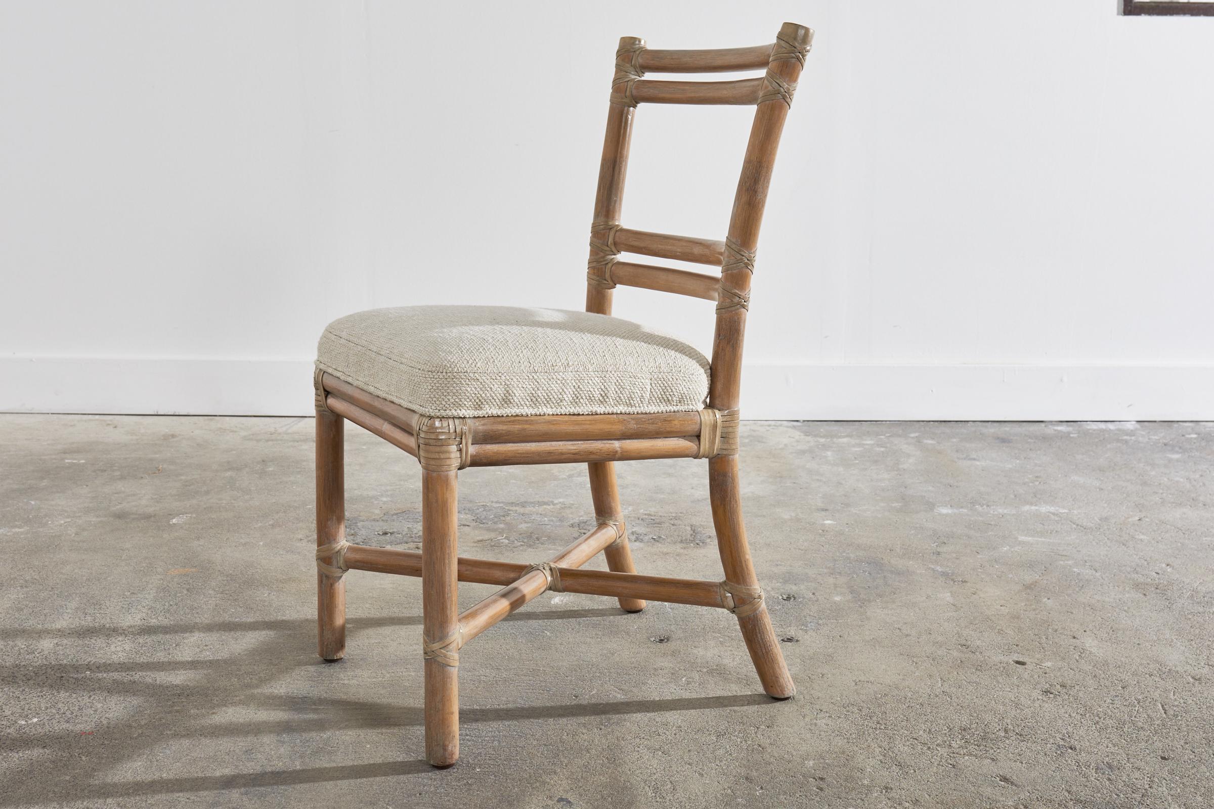 Organischer moderner Stuhl aus gekälktem Rattan mit Leiterrückenlehne von McGuire (Leder) im Angebot