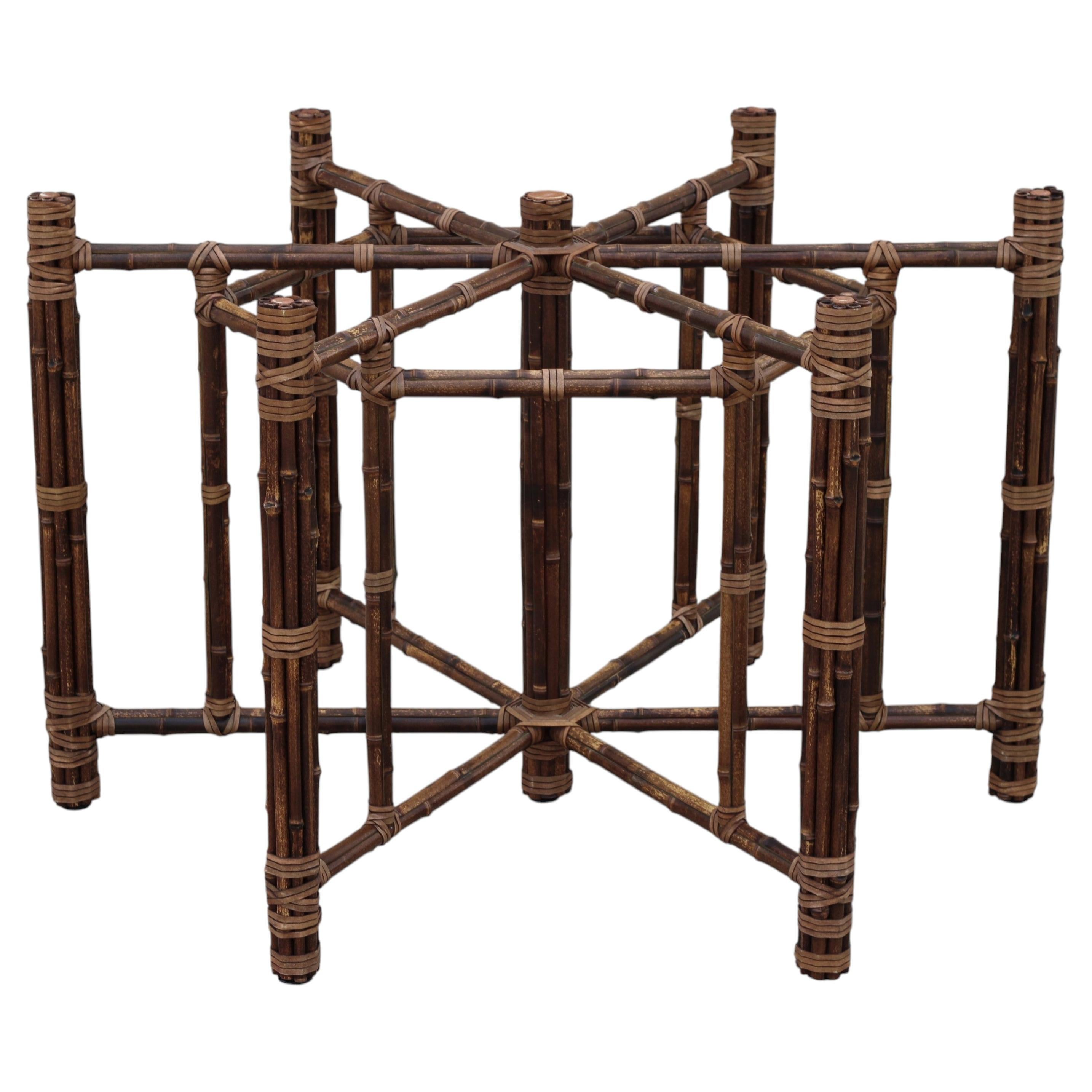 McGuire Organic Modern Hexagonal Bamboo Dining Table Base for Round Glass Top