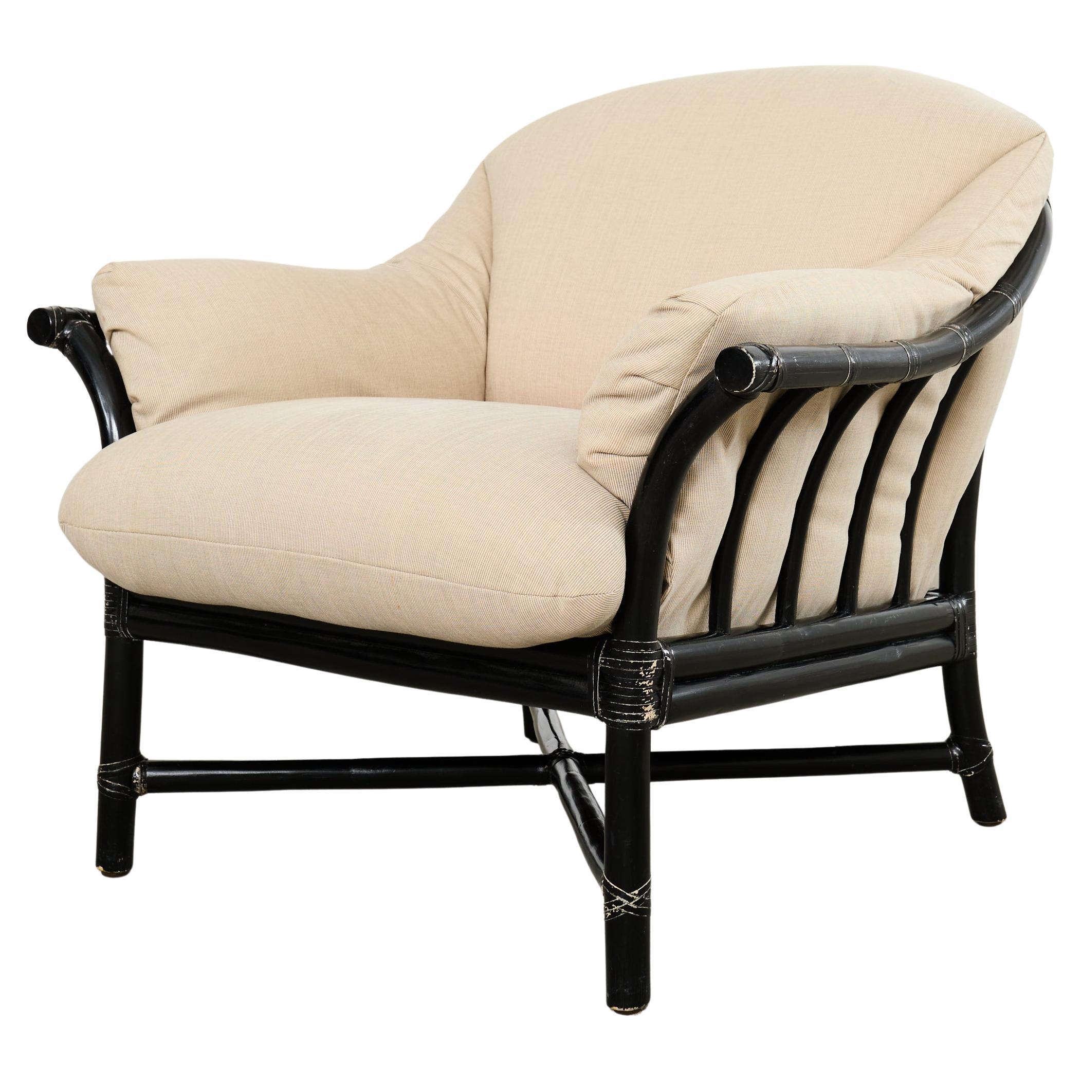 McGuire Organic Modern Lacquered Rattan Lounge Chair For Sale