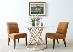 McGuire Organic Modern Marble Top Bamboo Rattan Dining Table