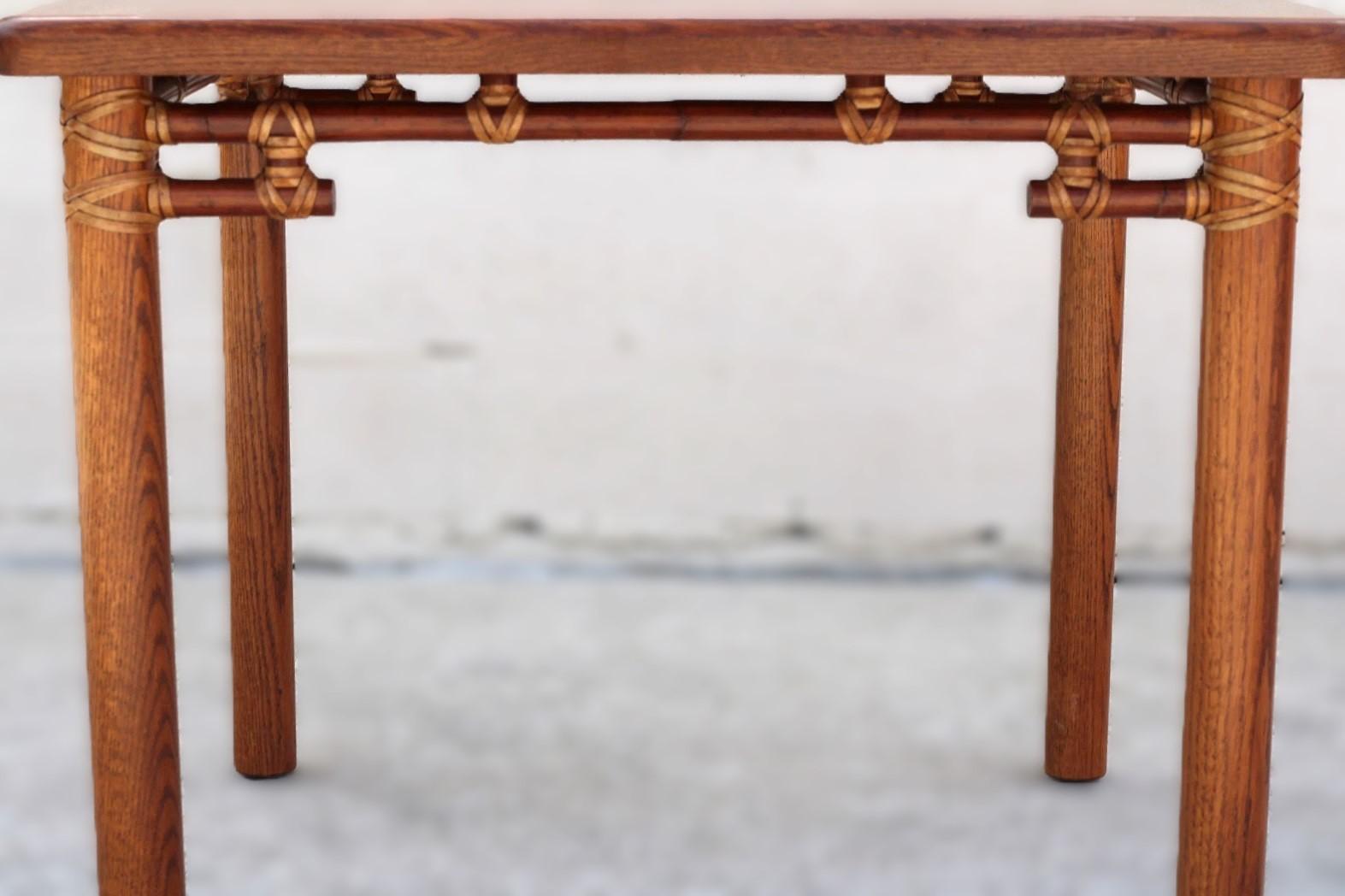 McGuire Organic Modern Oak Rattan Bamboo Fretwork Dining Game Table For Sale 6