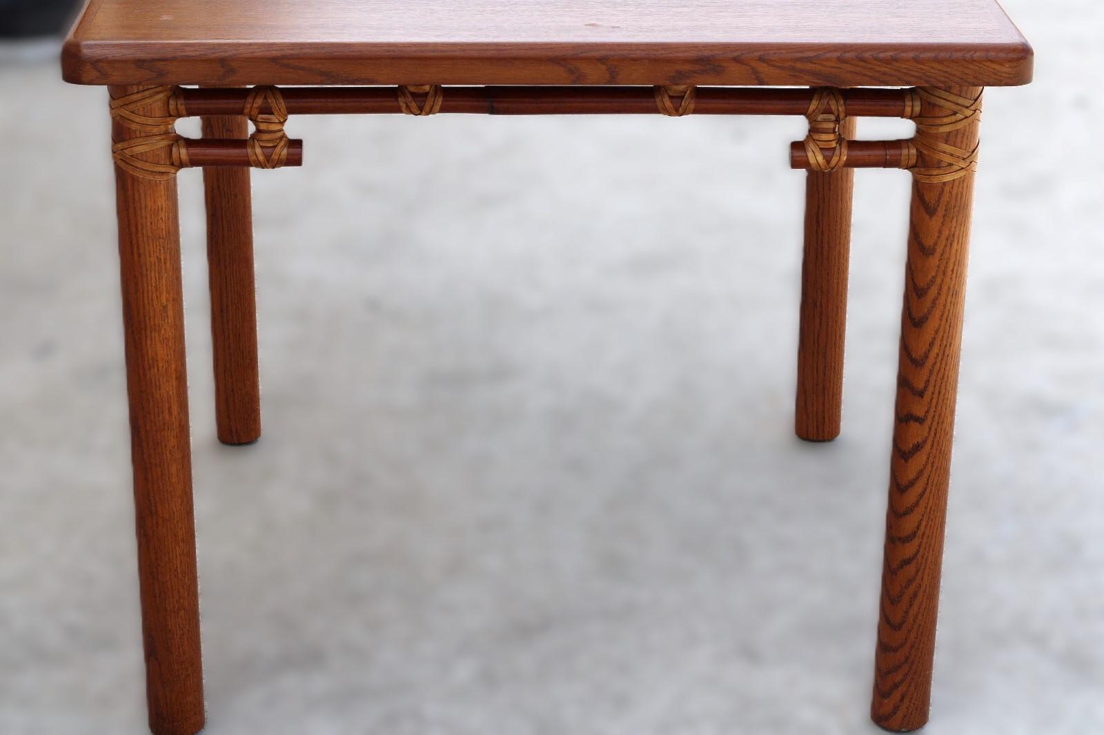 McGuire Organic Modern Oak Rattan Bamboo Fretwork Dining Game Table For Sale 8