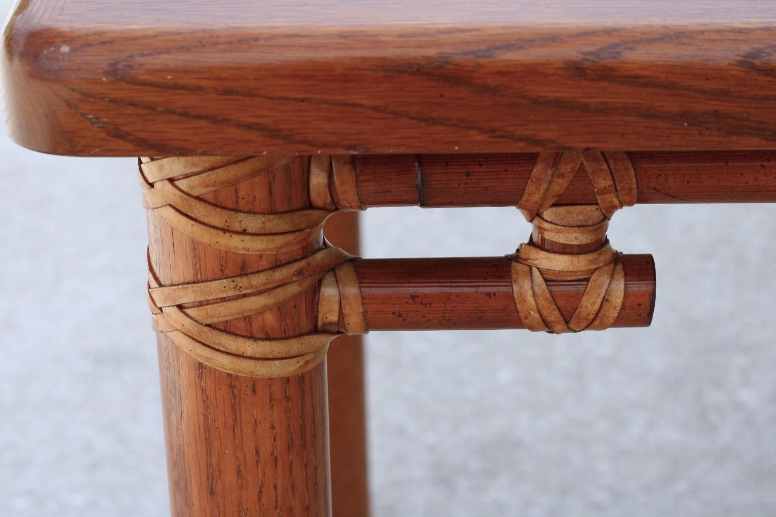 American McGuire Organic Modern Oak Rattan Bamboo Fretwork Dining Game Table For Sale