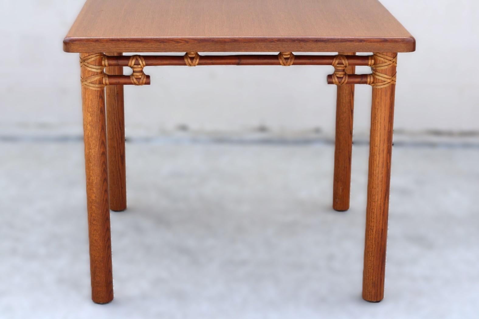 Hand-Crafted McGuire Organic Modern Oak Rattan Bamboo Fretwork Dining Game Table For Sale