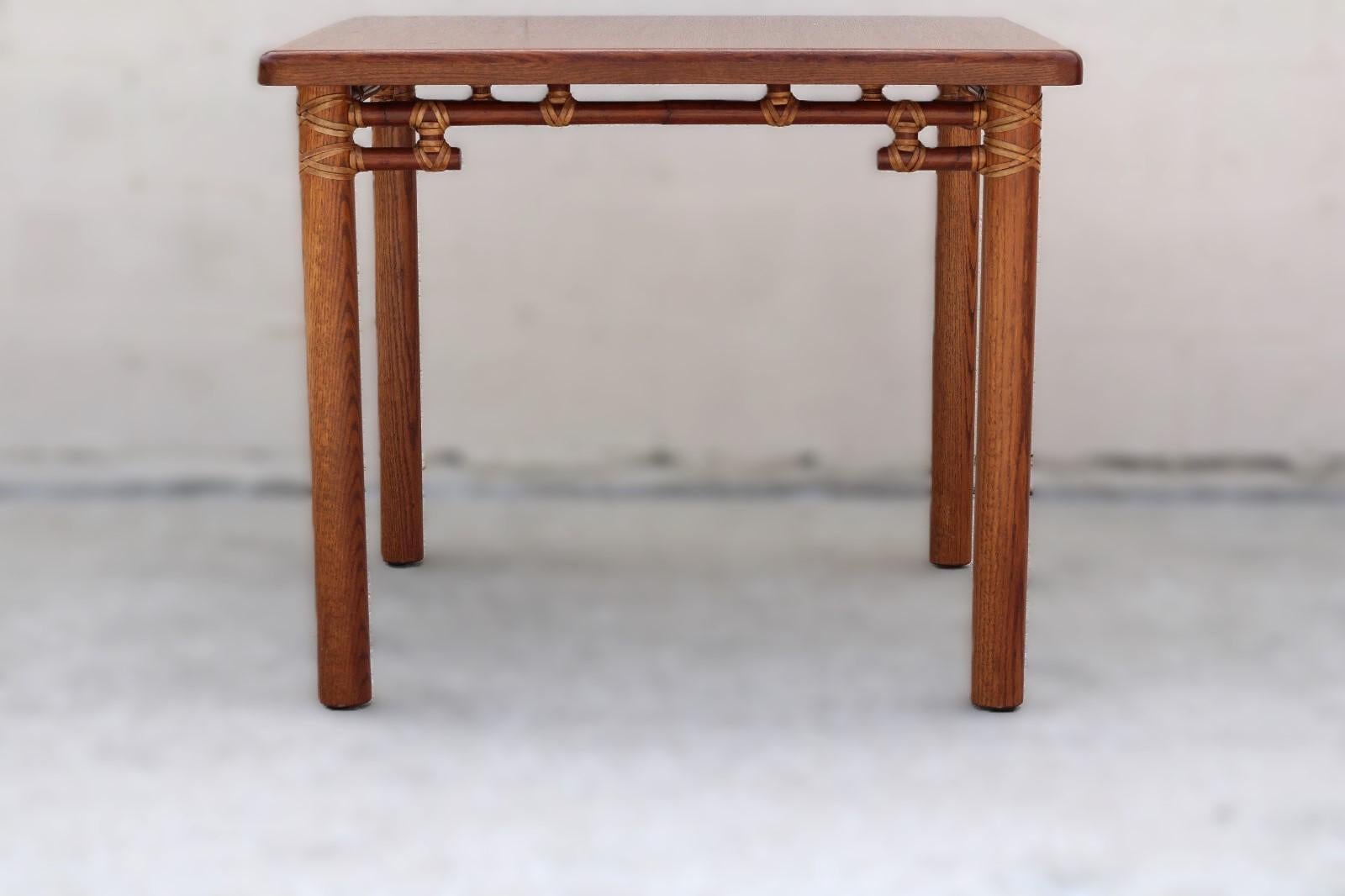 20th Century McGuire Organic Modern Oak Rattan Bamboo Fretwork Dining Game Table For Sale