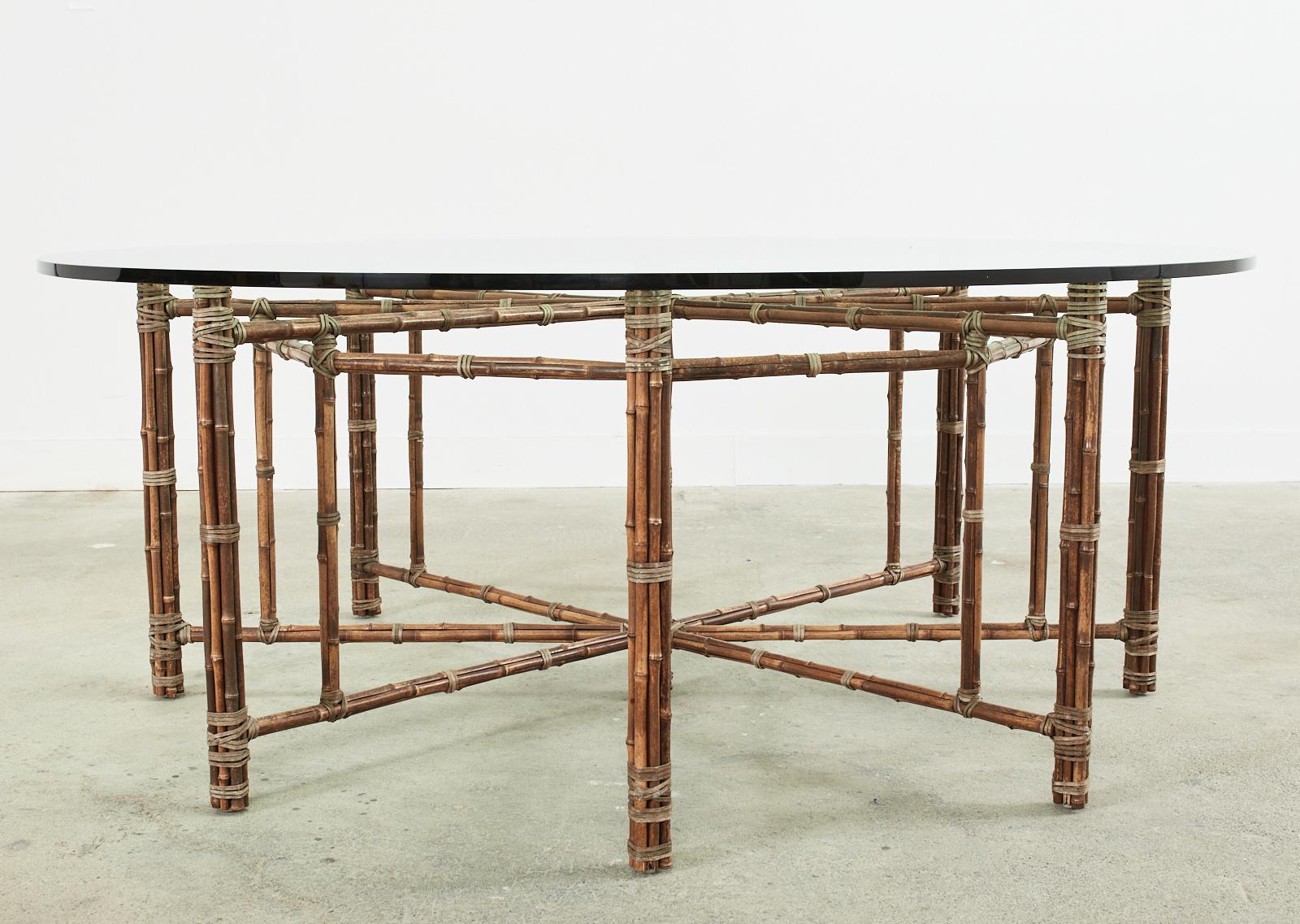 Painted McGuire Organic Modern Octagonal Bamboo Rattan Dining Table
