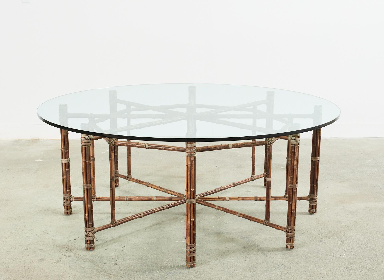 McGuire Organic Modern Octagonal Bamboo Rattan Dining Table In Distressed Condition In Rio Vista, CA