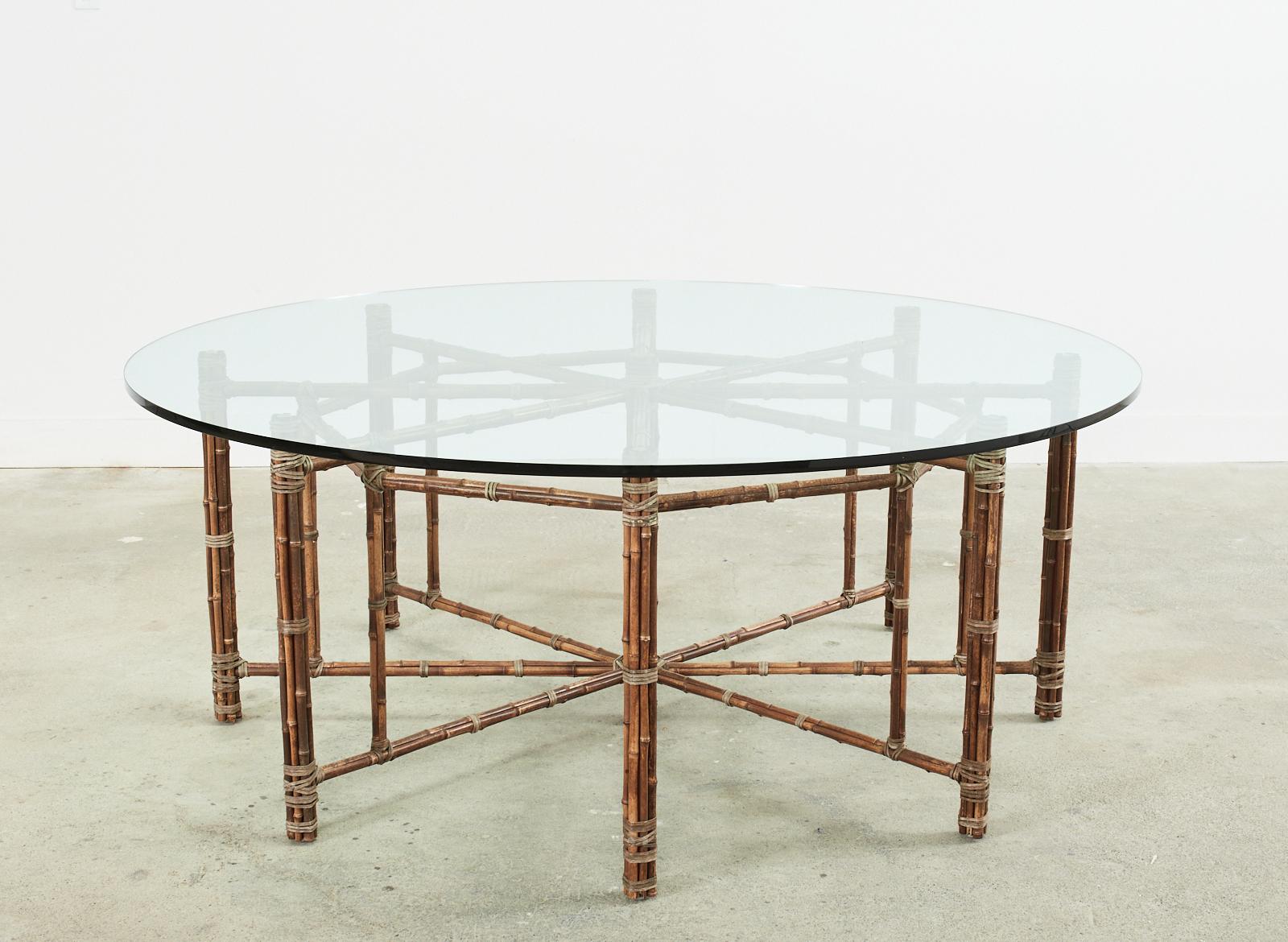 McGuire Organic Modern Octagonal Bamboo Rattan Dining Table  In Distressed Condition In Rio Vista, CA