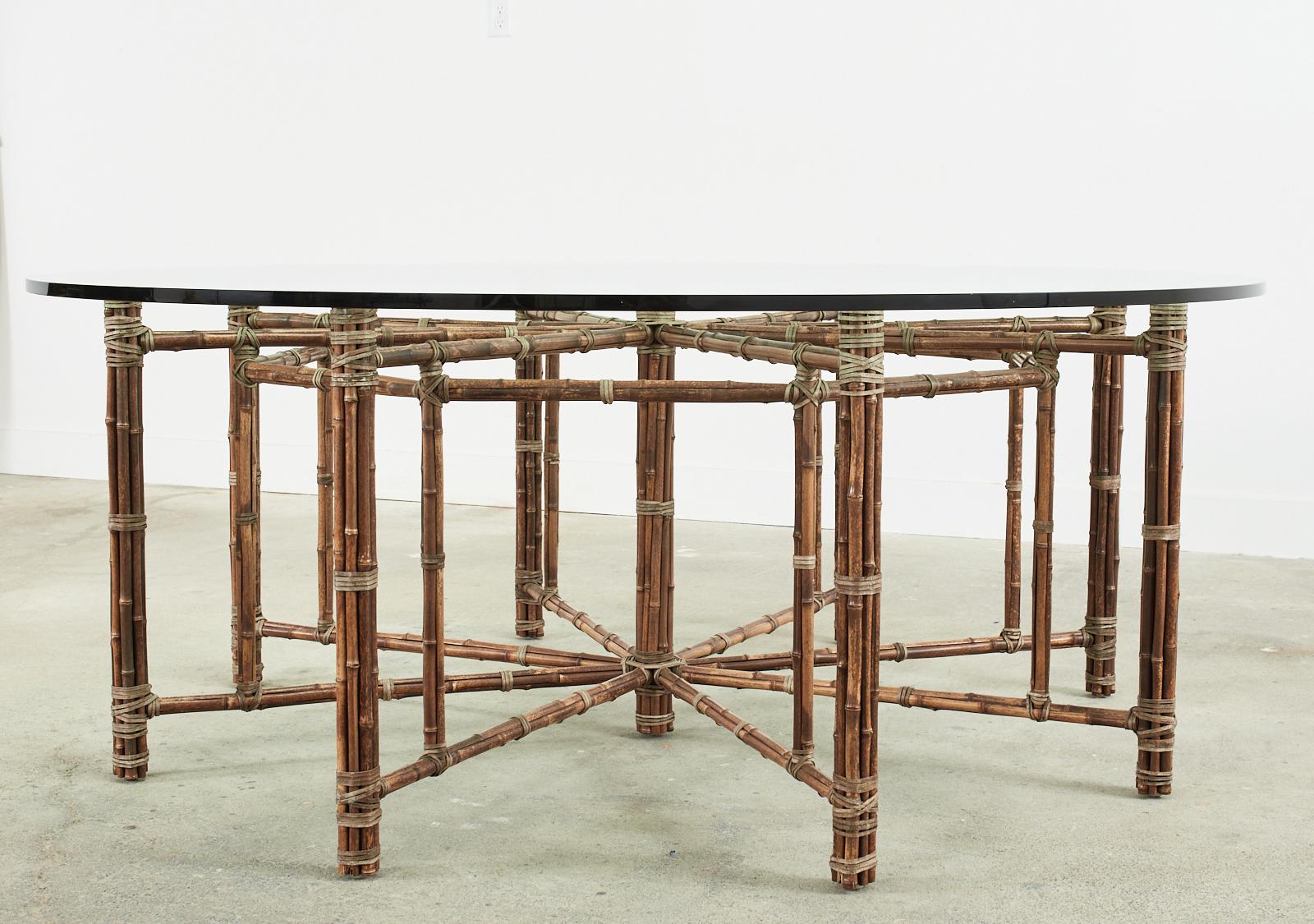 Leather McGuire Organic Modern Octagonal Bamboo Rattan Dining Table 