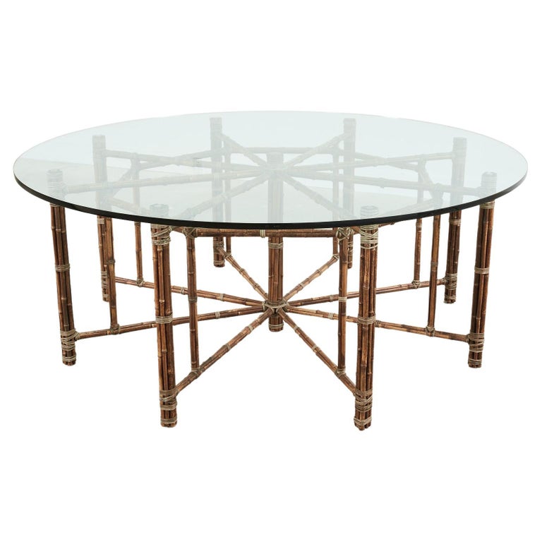McGuire Organic Modern Octagonal Bamboo Rattan Dining Table  For Sale