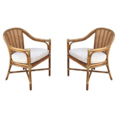 McGuire Organic Modern Rattan Bamboo Cane Back Arm Chairs, a Pair