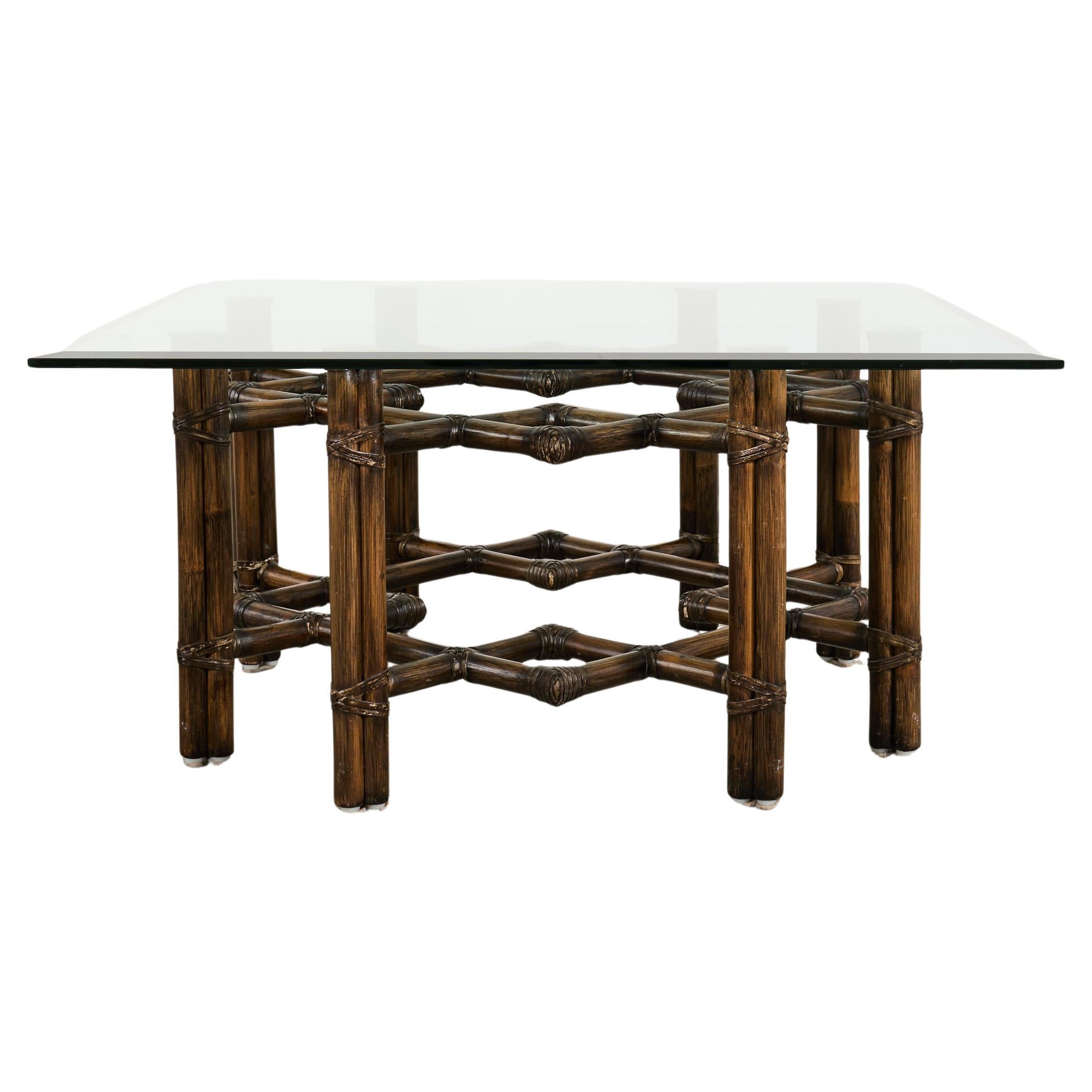 McGuire Organic Modern Rattan Brass Lattice Cocktail Table
