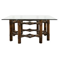 McGuire Organic Modern Rattan Brass Lattice Cocktail Table