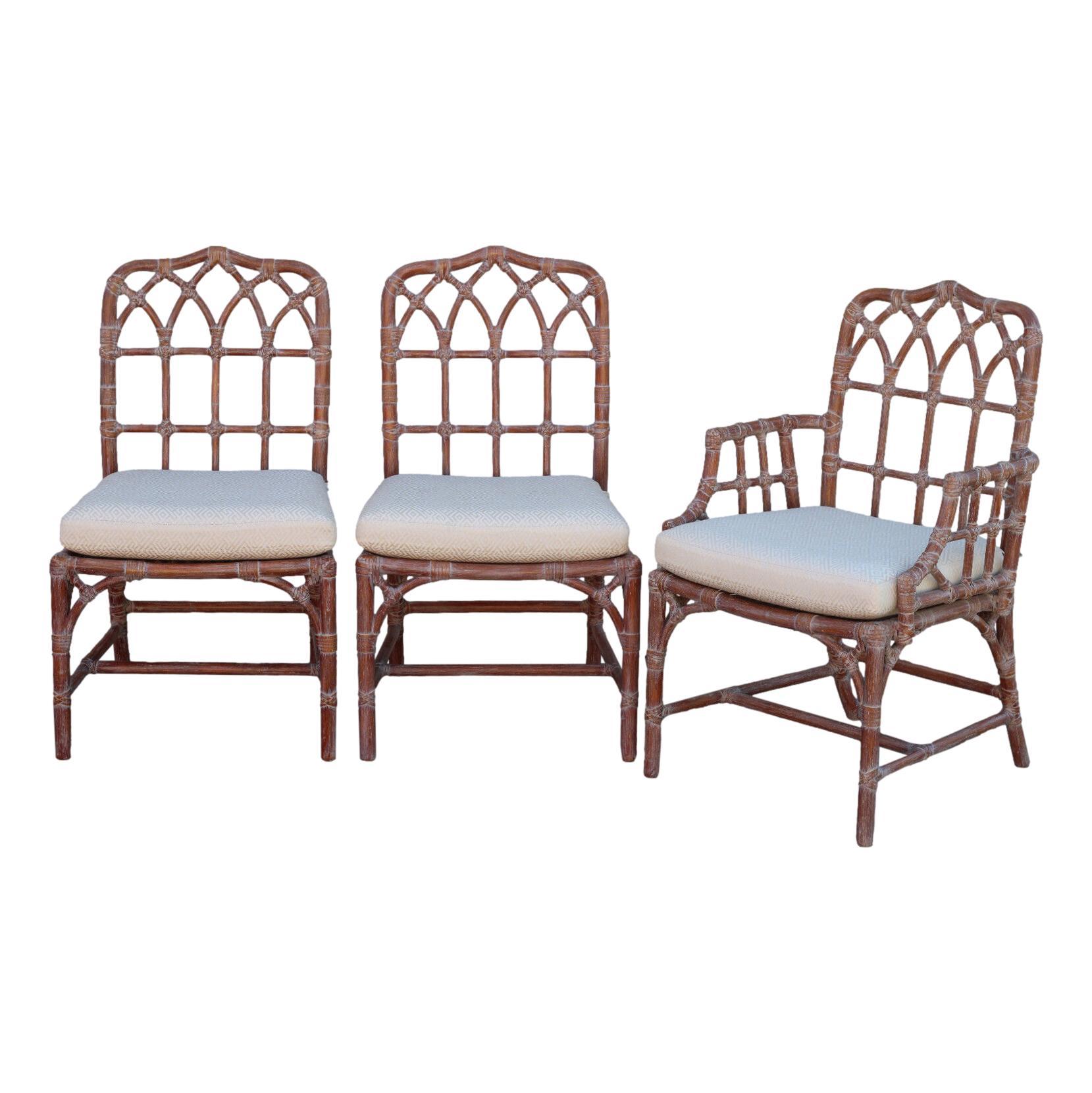 Juego de seis sillas de comedor catedral de ratán de bambú orgánico moderno McGuire en Bueno estado para la venta en Vero Beach, FL