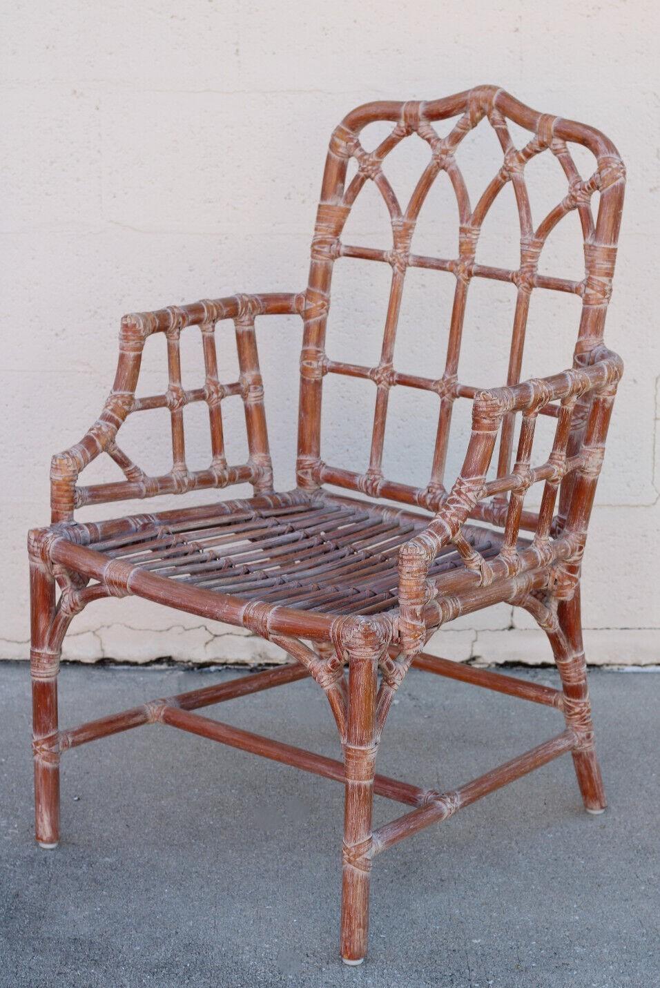 Juego de seis sillas de comedor catedral de ratán de bambú orgánico moderno McGuire Cuero en venta