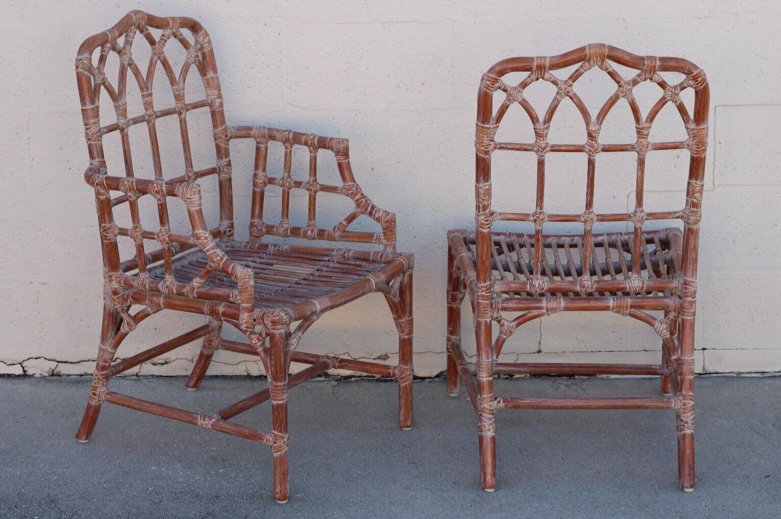 Juego de seis sillas de comedor catedral de ratán de bambú orgánico moderno McGuire en venta 2