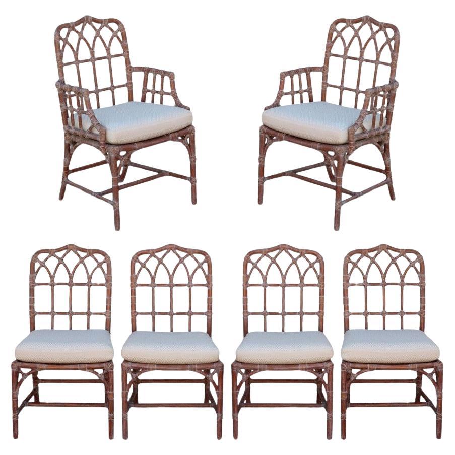 McGuire Organic Modern Rattan Cathedral Back Dining Chairs, a Set of 6