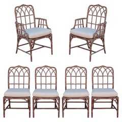 Vintage McGuire Organic Modern Rattan Cathedral Back Dining Chairs, a Set of 6