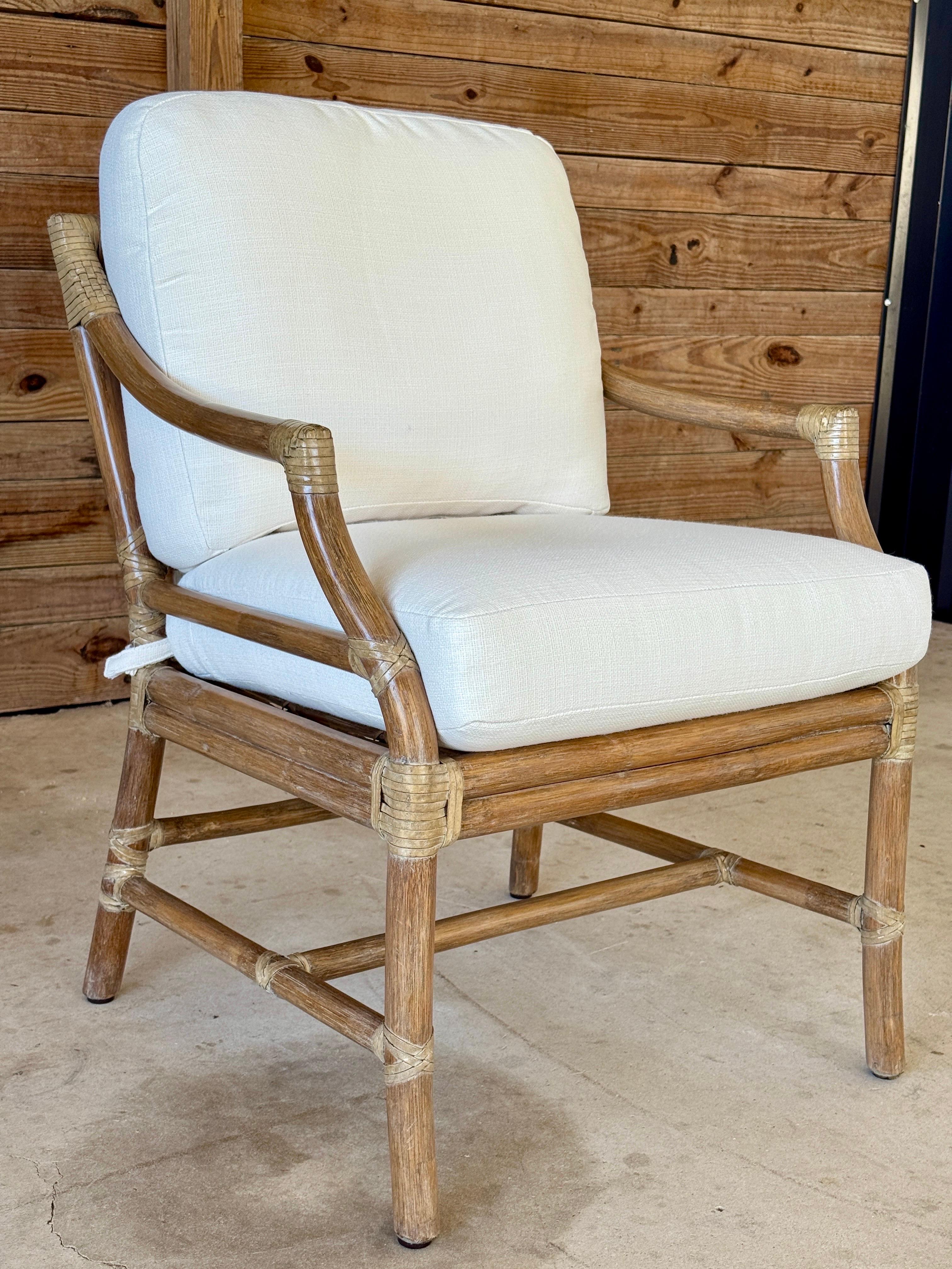 McGuire Organic Modern Rattan Custom Upholstered Lounge Chair set of 3 For Sale 4