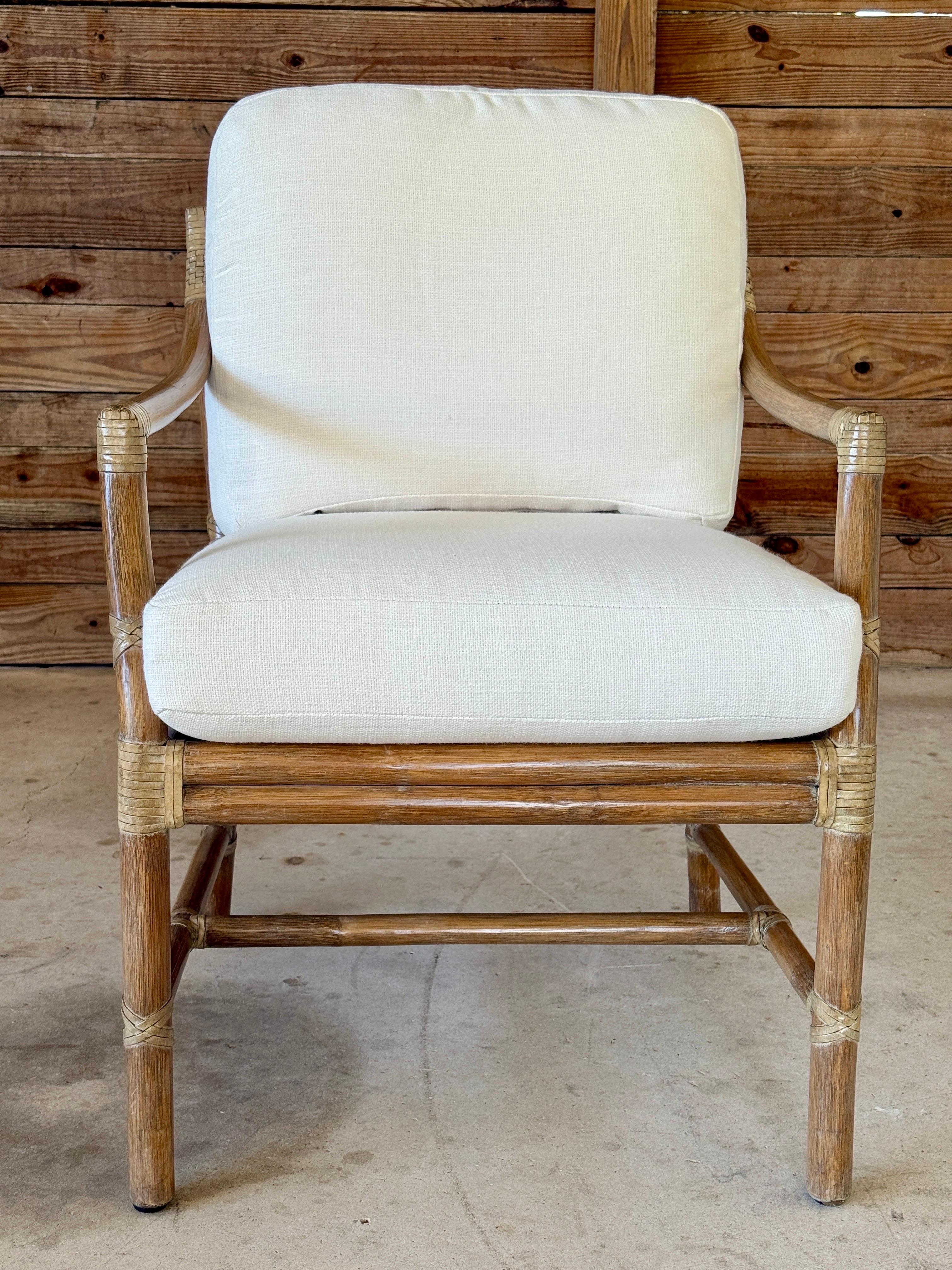 McGuire Organic Modern Rattan Custom Upholstered Lounge Chair set of 3 For Sale 6