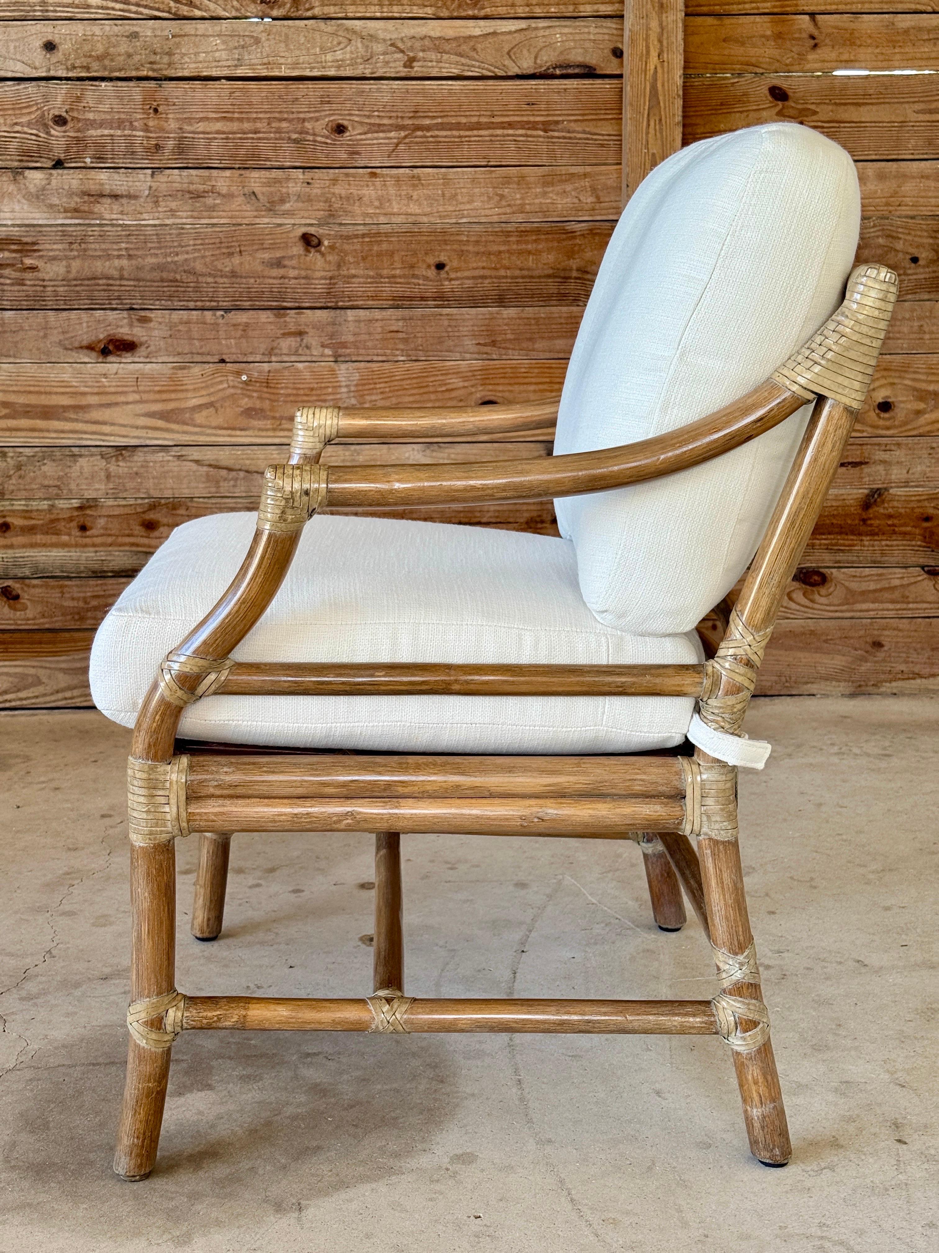McGuire Organic Modern Rattan Custom Upholstered Lounge Chair set of 3 For Sale 7
