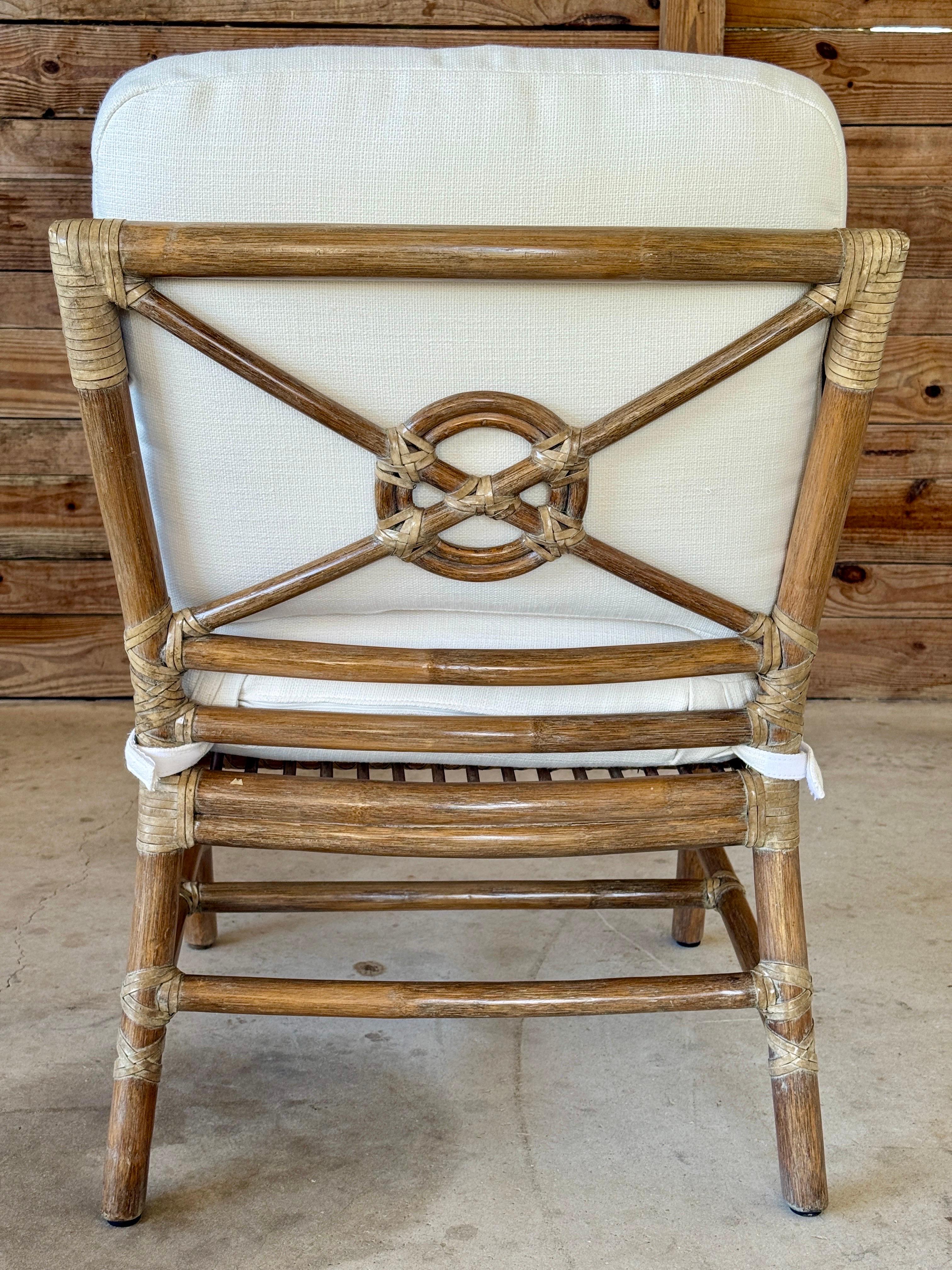 Hand-Crafted McGuire Organic Modern Rattan Custom Upholstered Lounge Chair set of 3 For Sale
