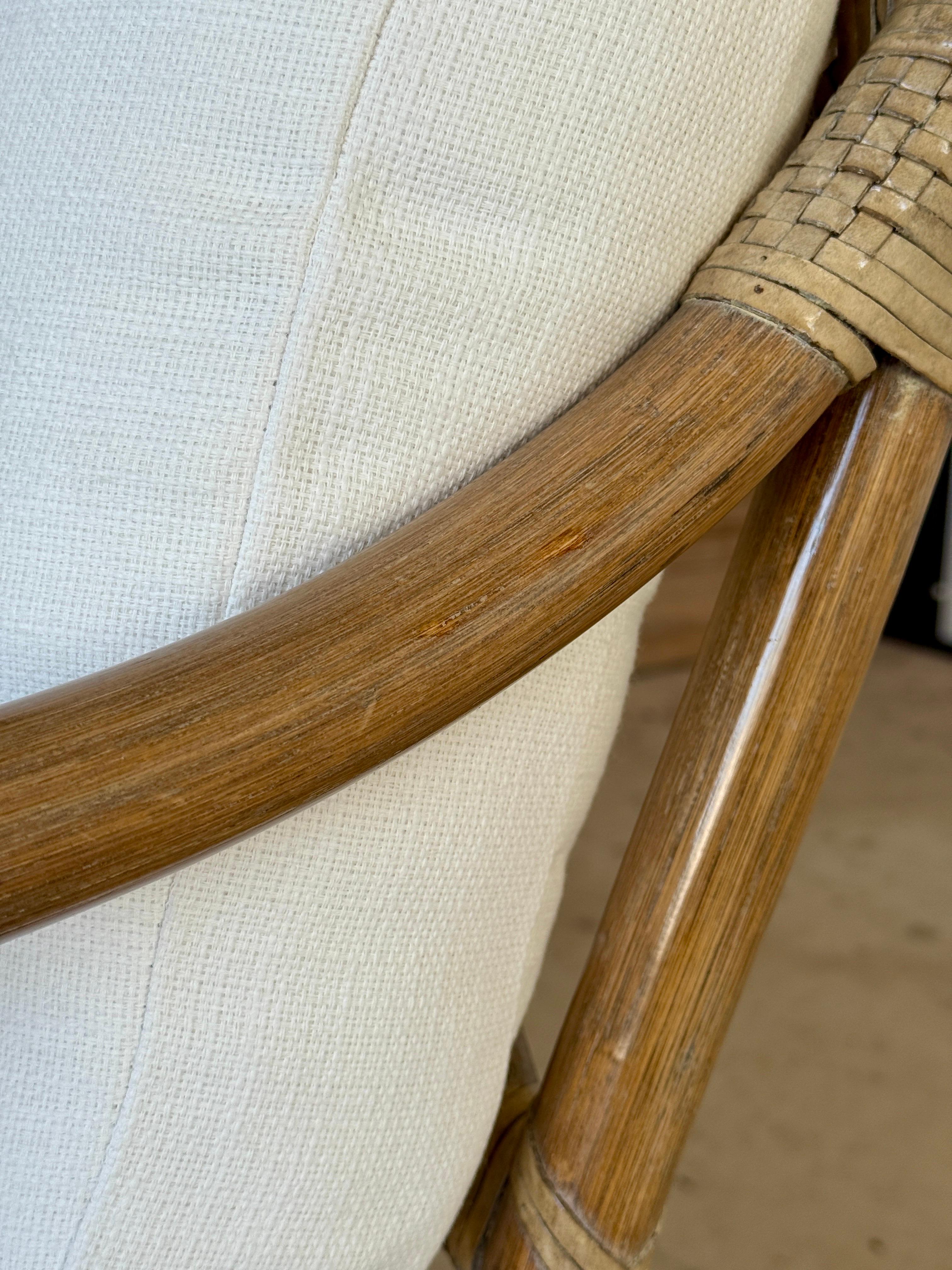 McGuire Organic Modern Rattan Custom Upholstered Lounge Chair set of 3 In Good Condition For Sale In North Fort Myers, FL