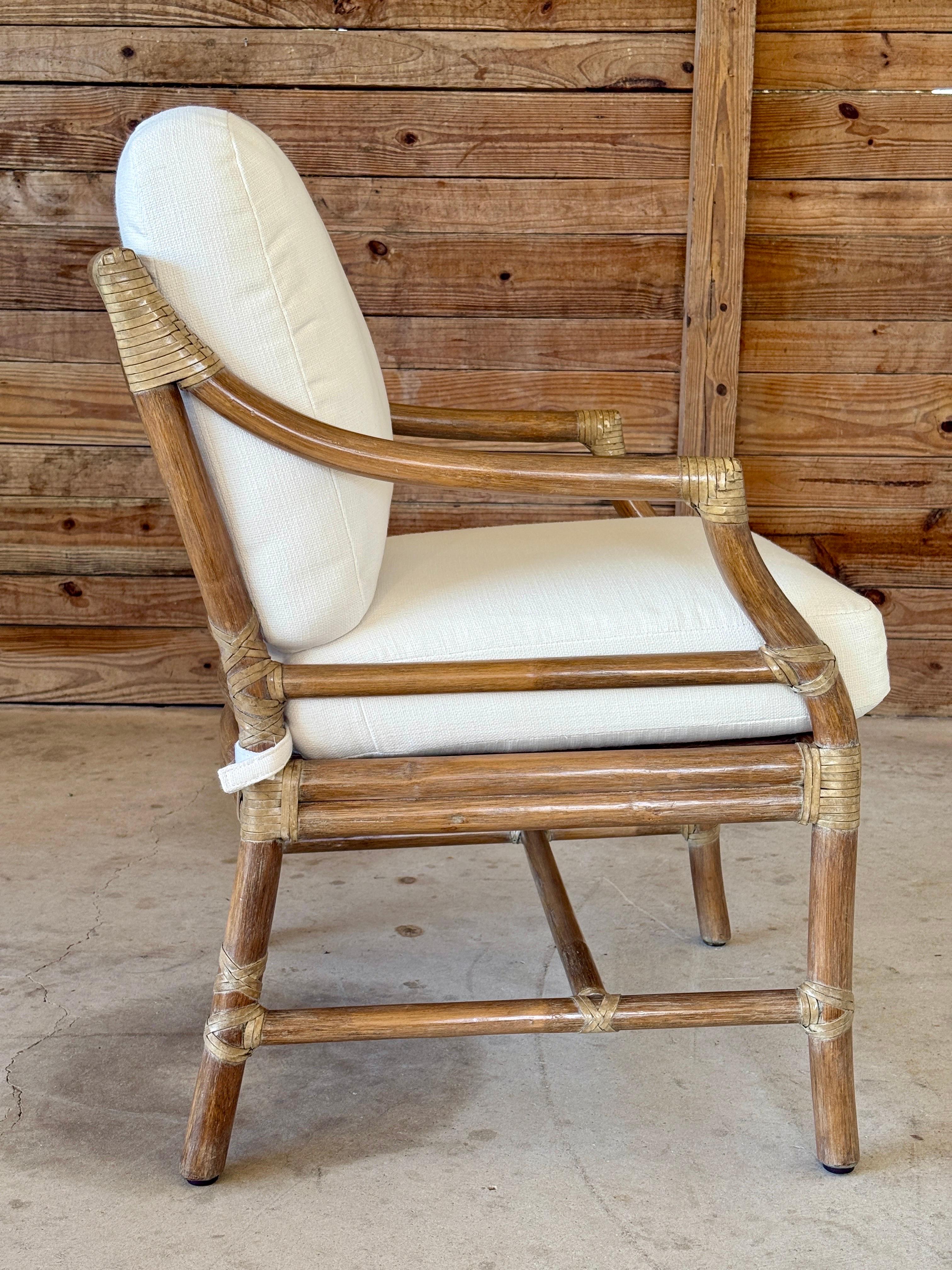 McGuire Organic Modern Rattan Custom Upholstered Lounge Chair set of 3 For Sale 2
