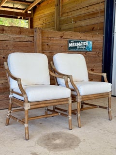 McGuire Organic Modern Rattan Custom Upholstered Lounge Chair set of 3