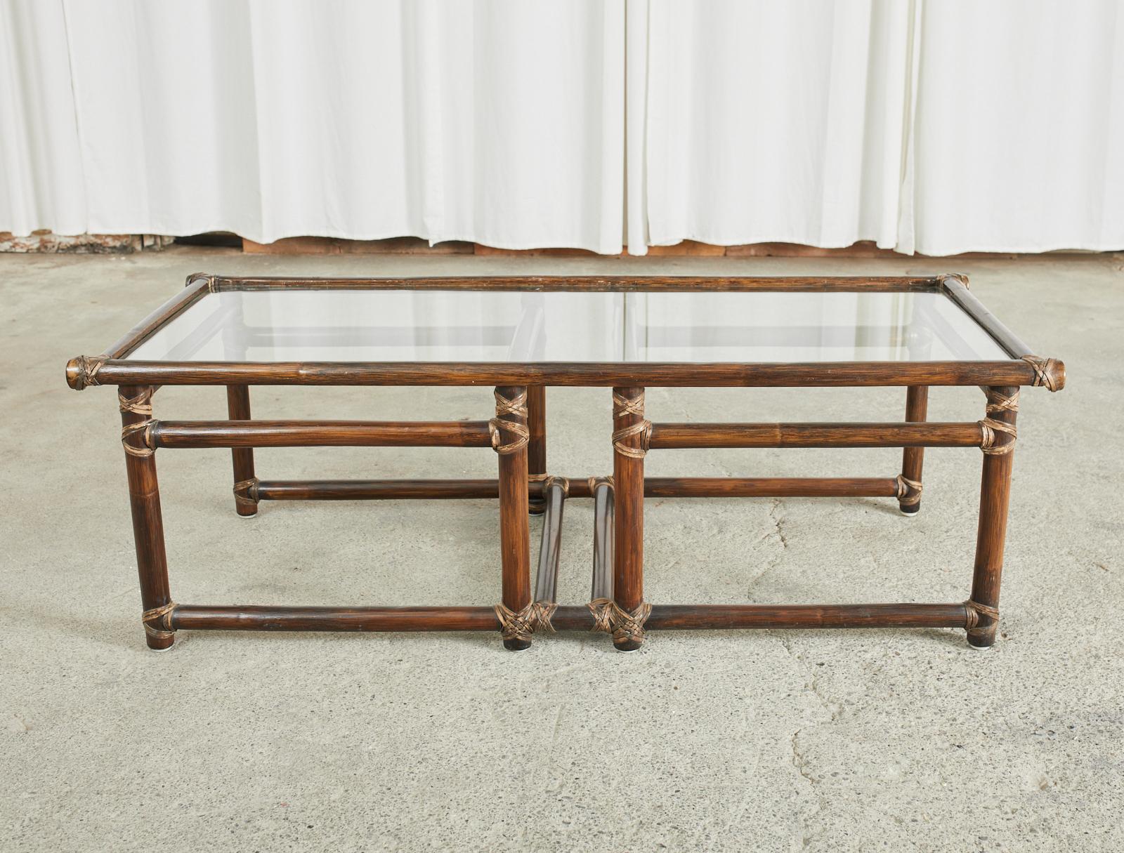 McGuire Organic Modern Rattan Glass Top Cocktail Table In Good Condition In Rio Vista, CA