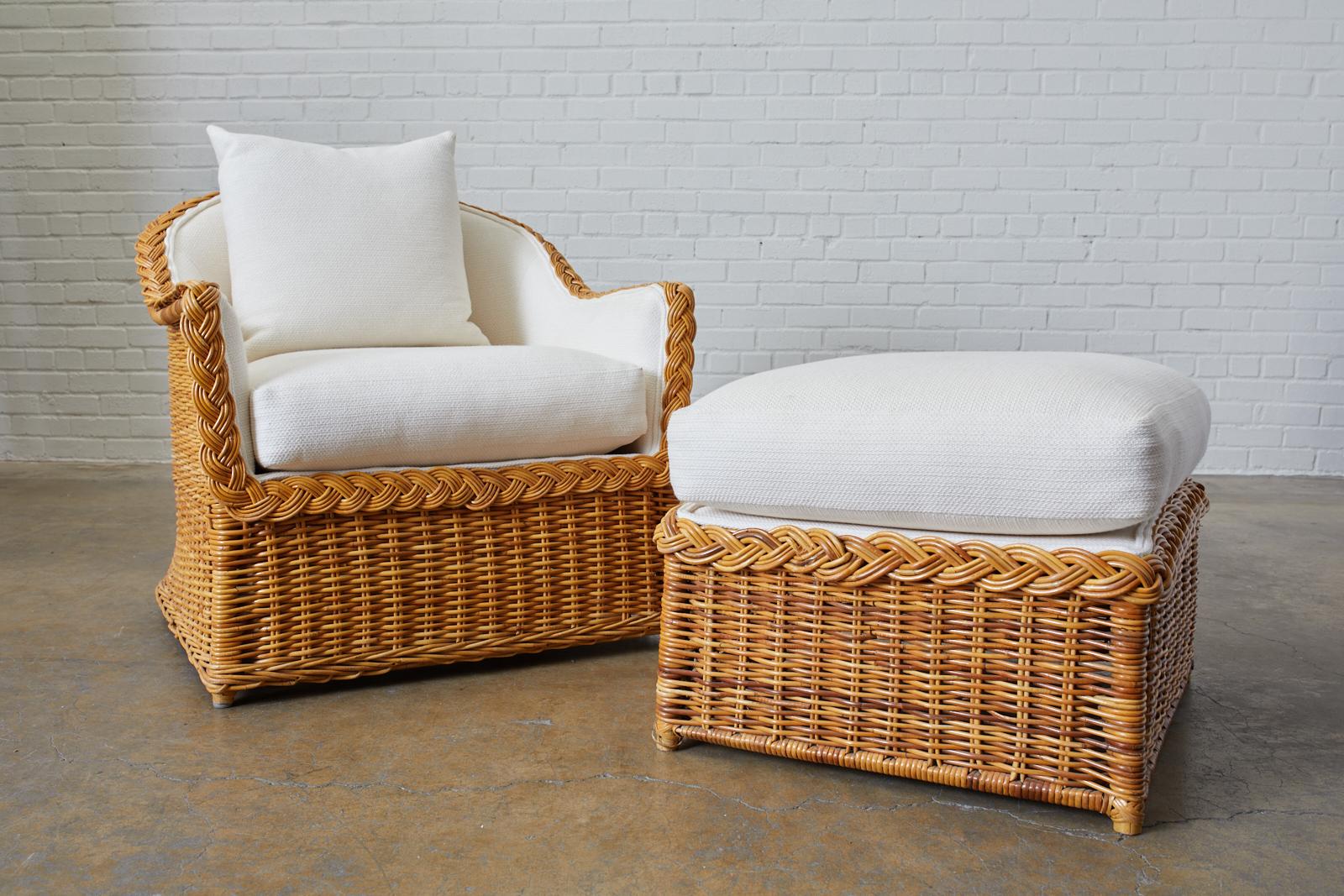 wicker chair and ottoman